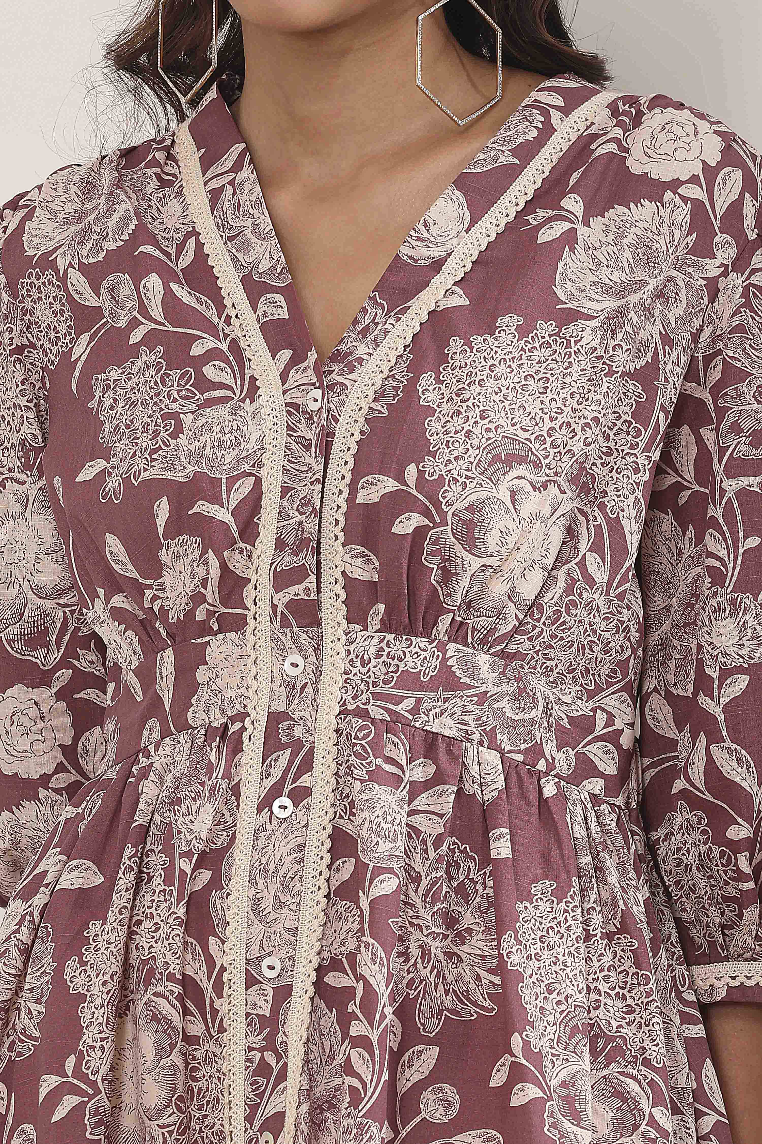 Nude Cotton A-Line Dress image number 1