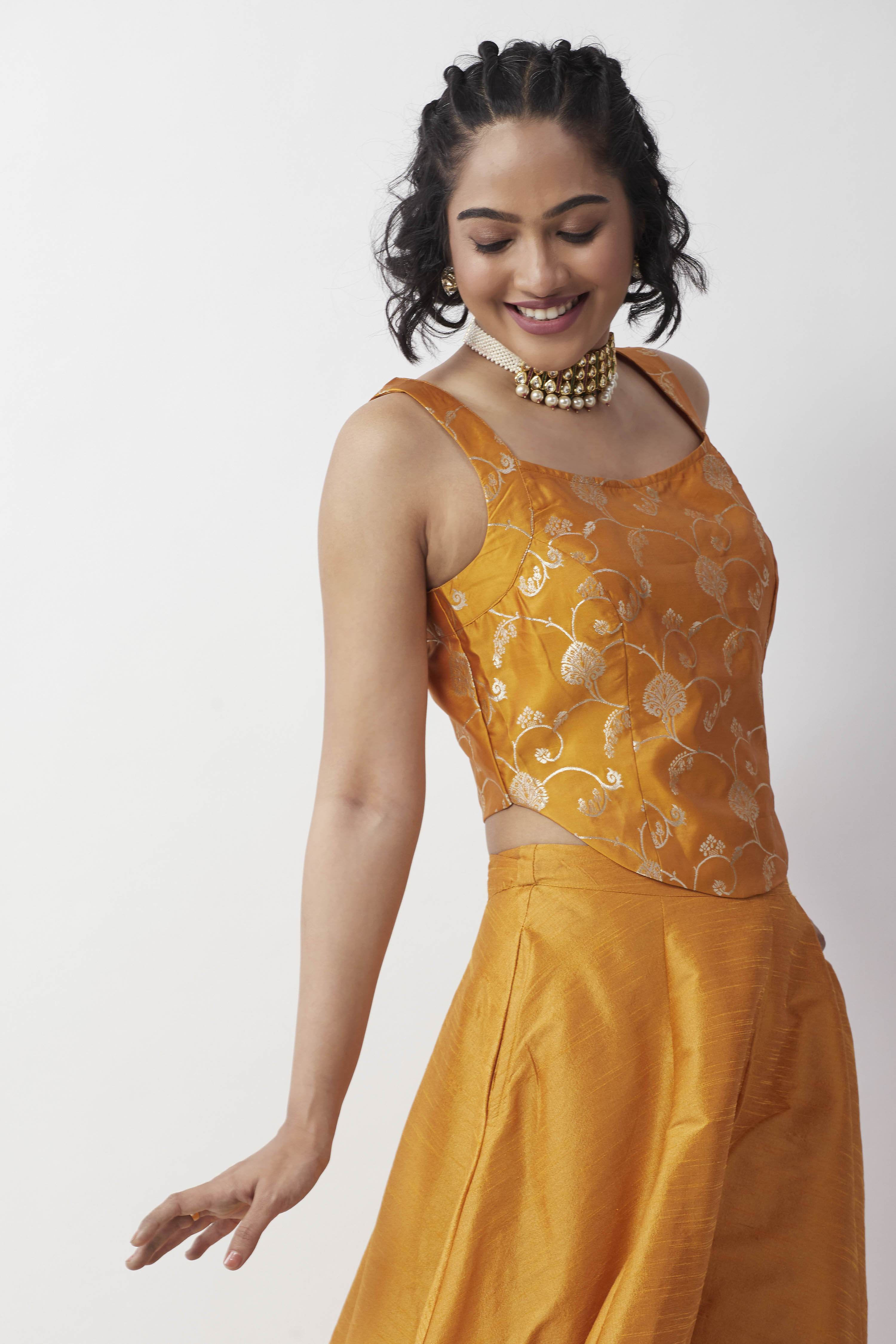 Mustard Yarndyed Fitted Sleeveless Top image number 0