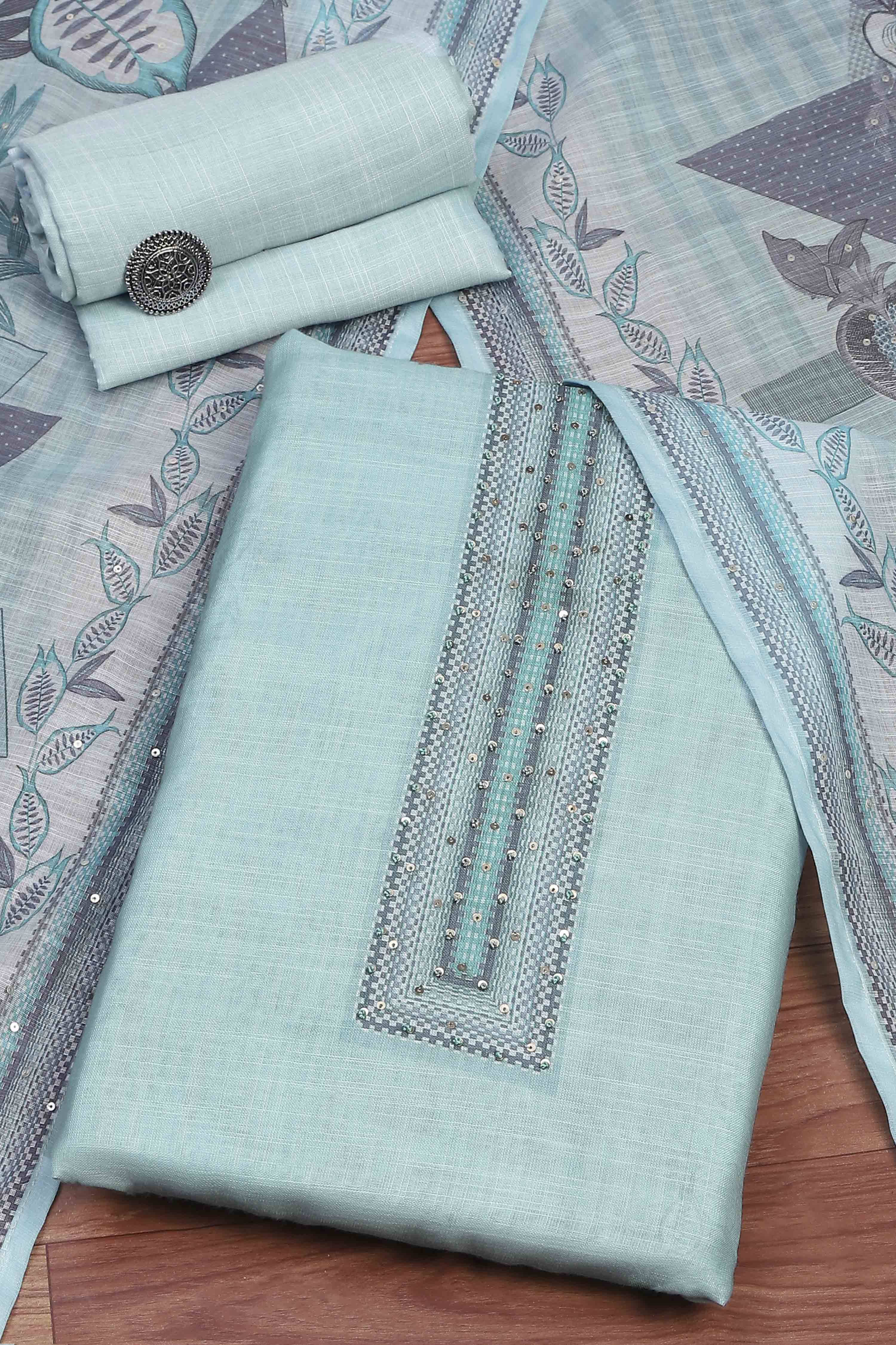 Fawn Linen Unstitched Suit Set image number 0