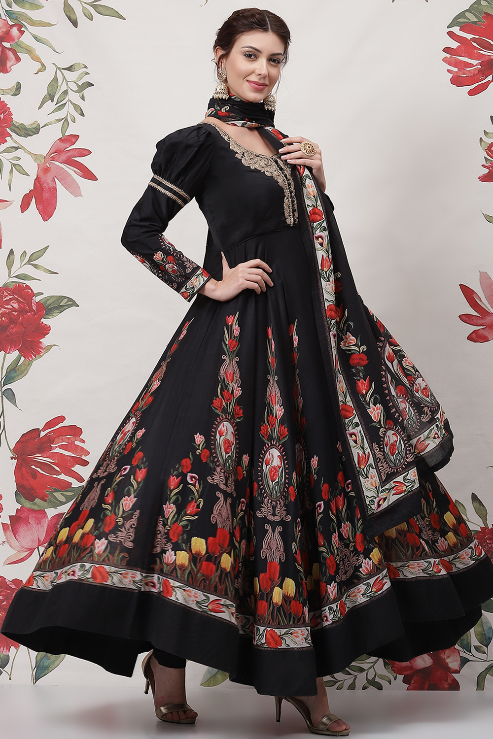 Rohit Bal Ivory Cotton Silk Anarkali Printed Suit Set image number 6