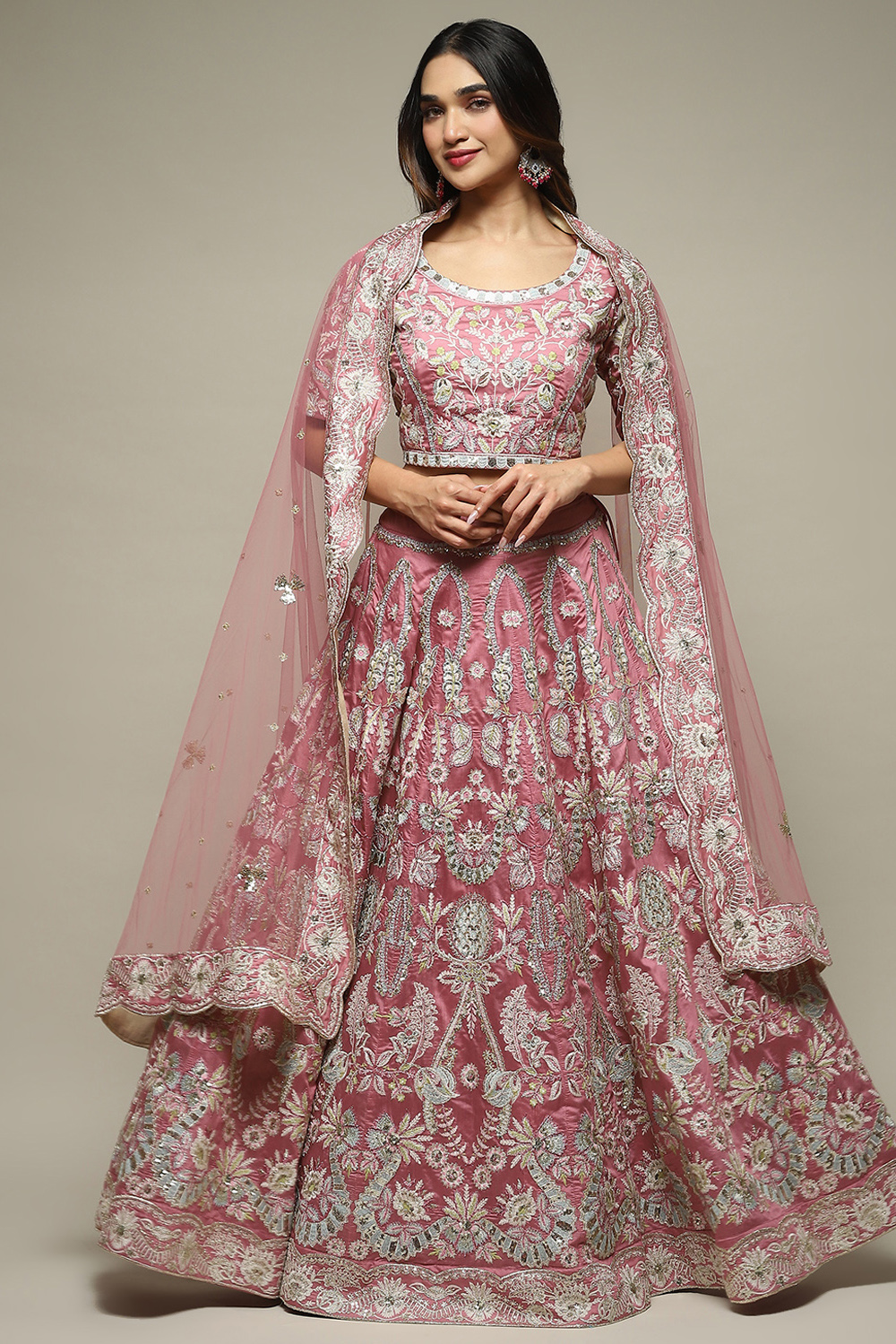 Pink Viscose Embroidered Lehenga Set image number 6