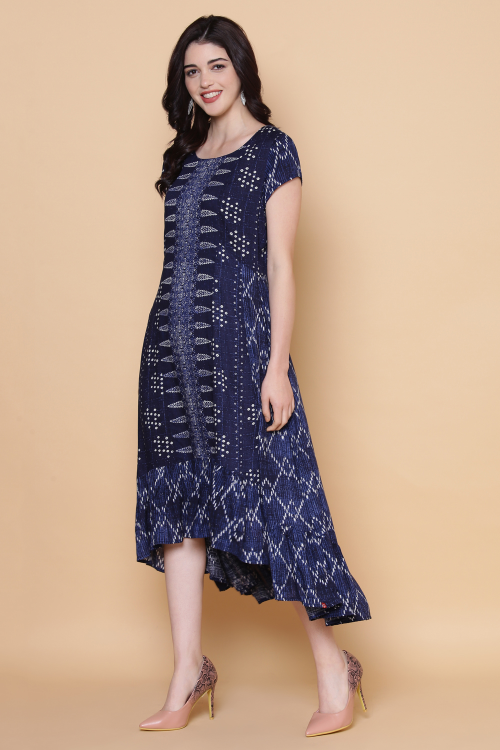 Indigo Rayon Kurta A-line Printed Kurta Dress image number 4