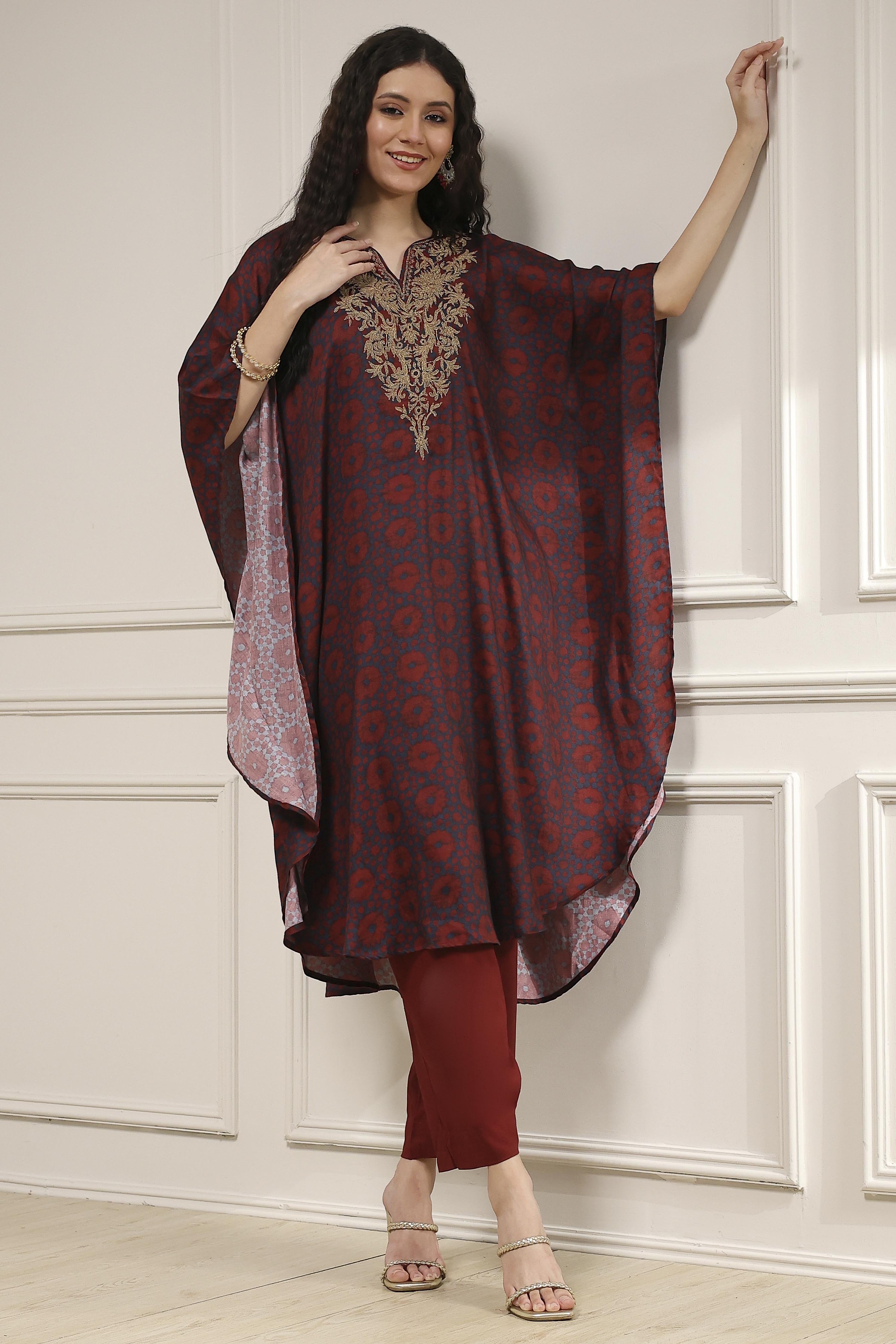Blue-Brown Satin Printed Fusion Set image number 0