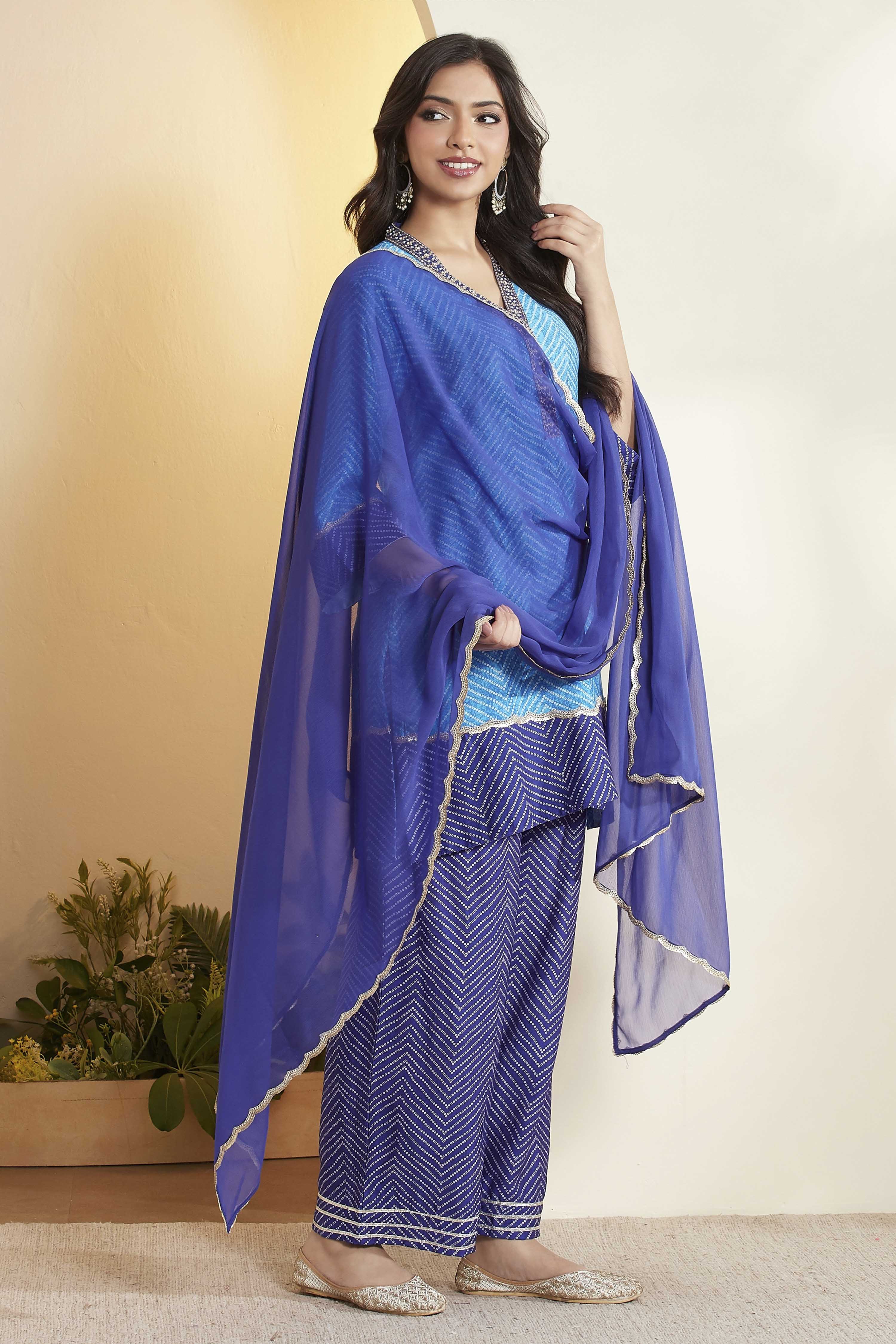 Blue Viscose Rayon Printed Suit Set image number 5