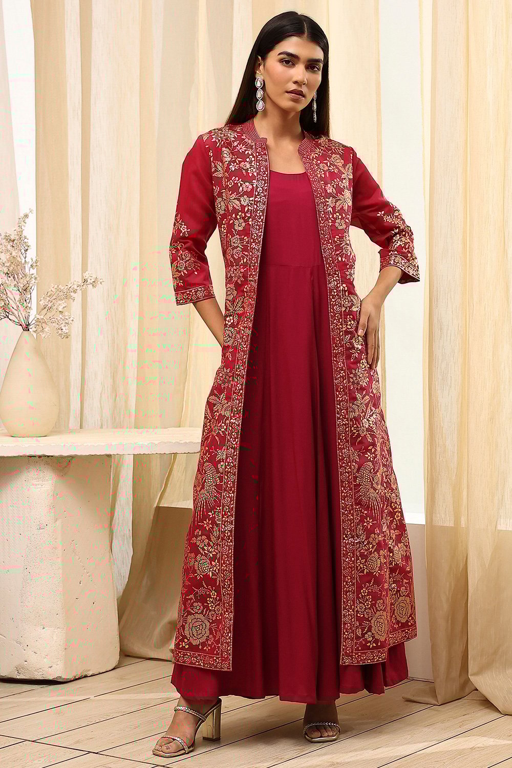Charcoal Art Silk with Cape Printed Dress image number 6