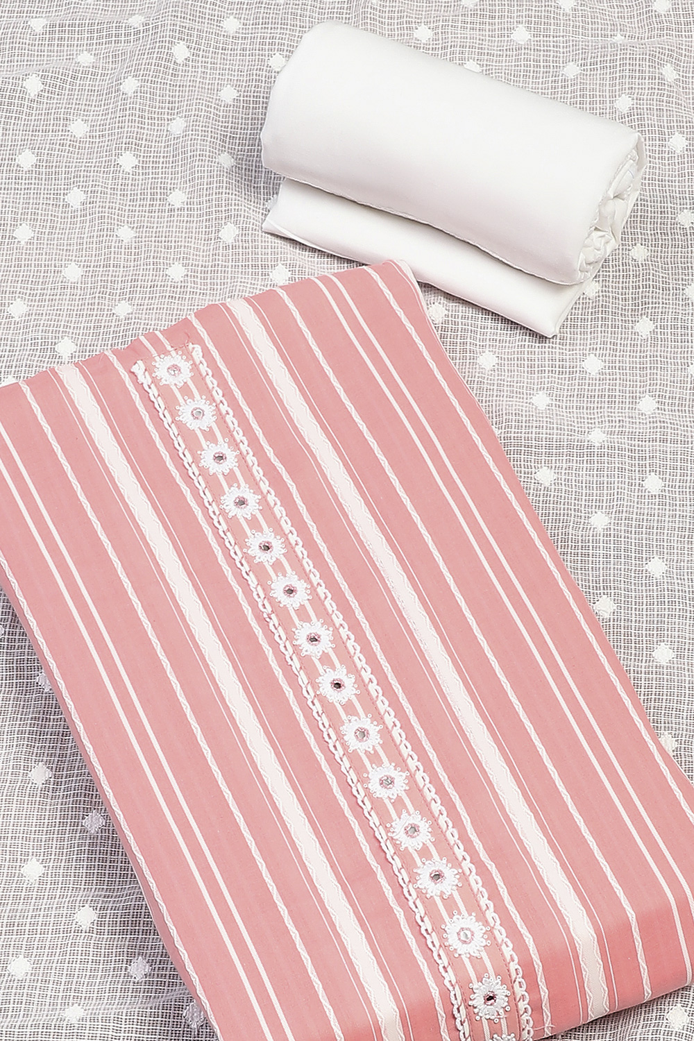 Pink Cotton Unstitched Suit Set image number 3