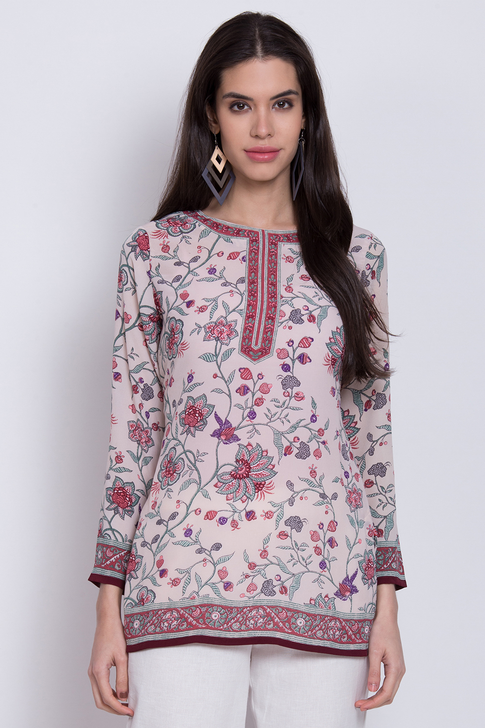 Yellow Art Silk Straight Printed Kurti image number 0