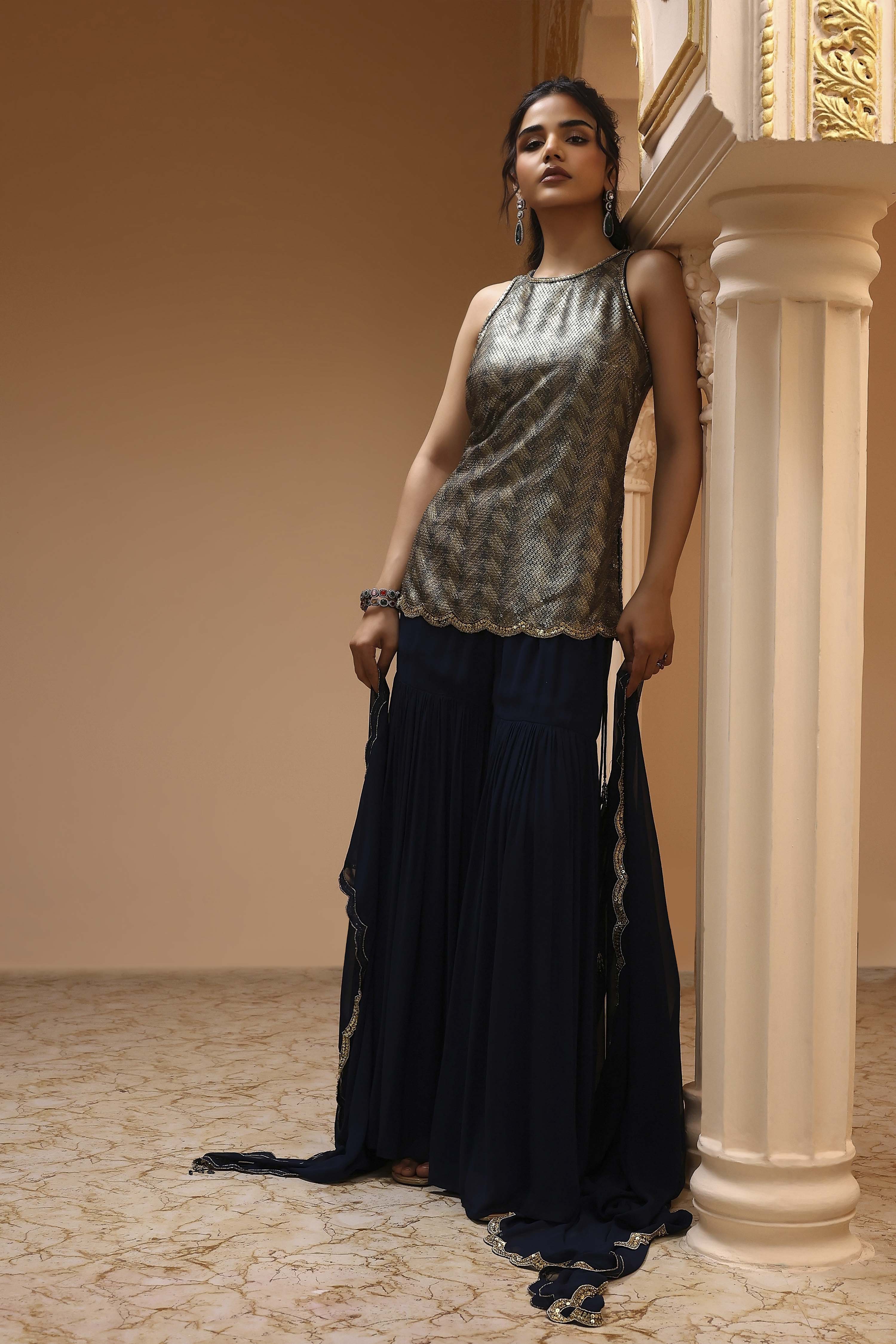 Navy Blue Art Silk Straight Sharara Set image number 0