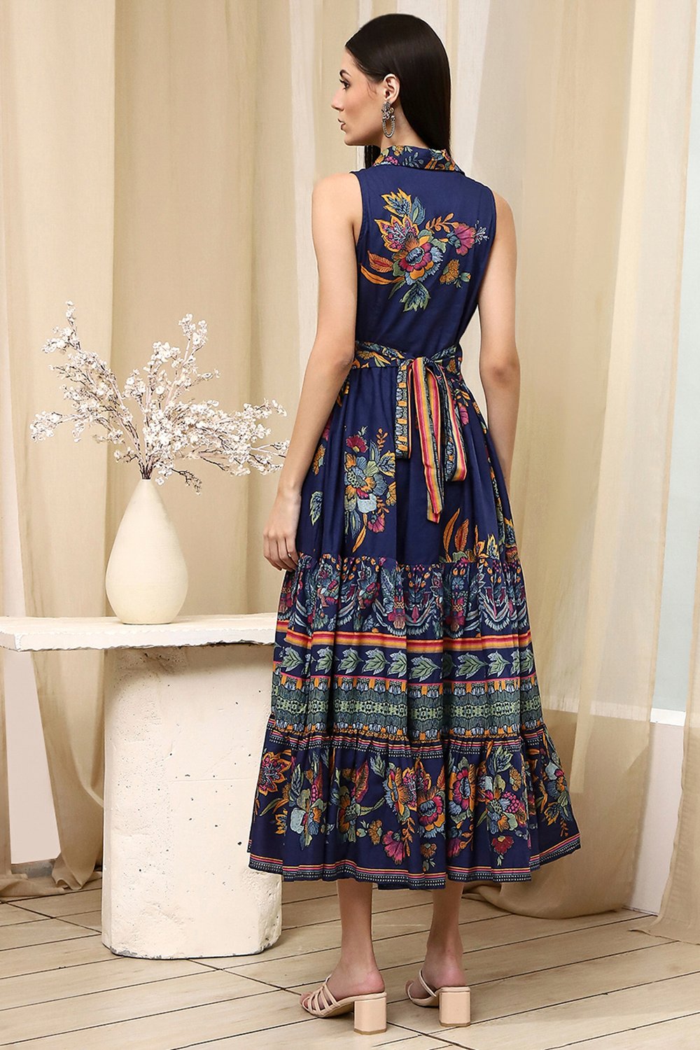 Indigo Cotton Tiered Dress image number 3