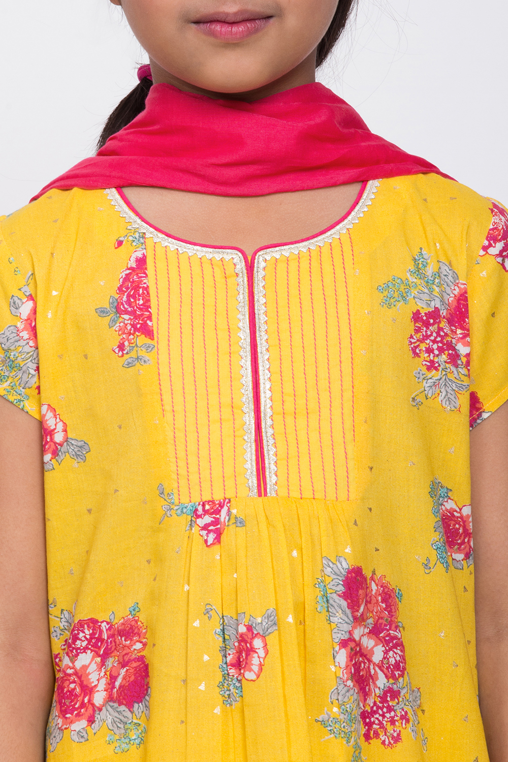 Yellow Cotton A-Line Kurta Churidar Suit Set image number 1