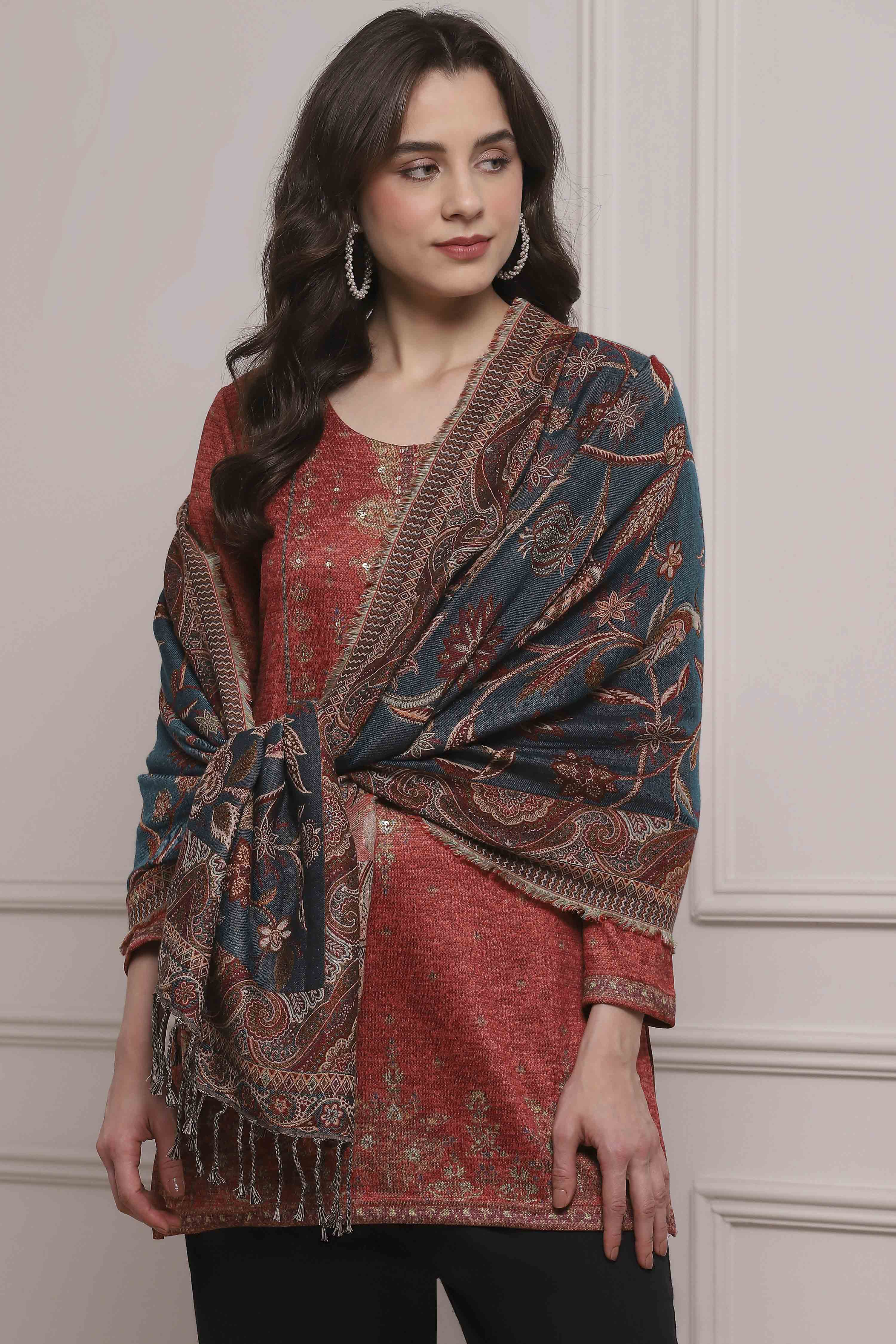 Black Cotton Blend Yarndyed Stole image number 0