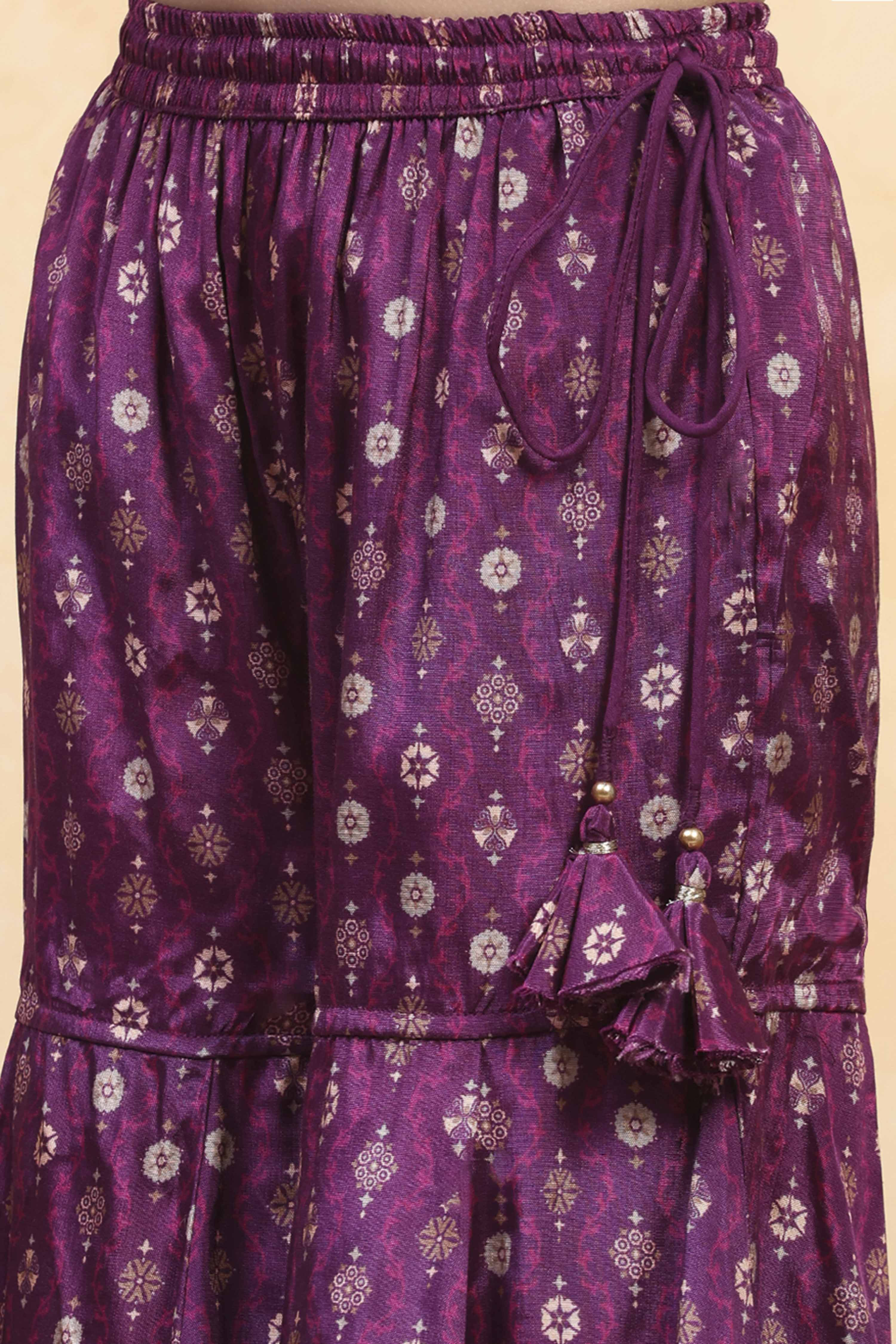 Purple Viscose Rayon Printed Peplum Suit Set image number 2