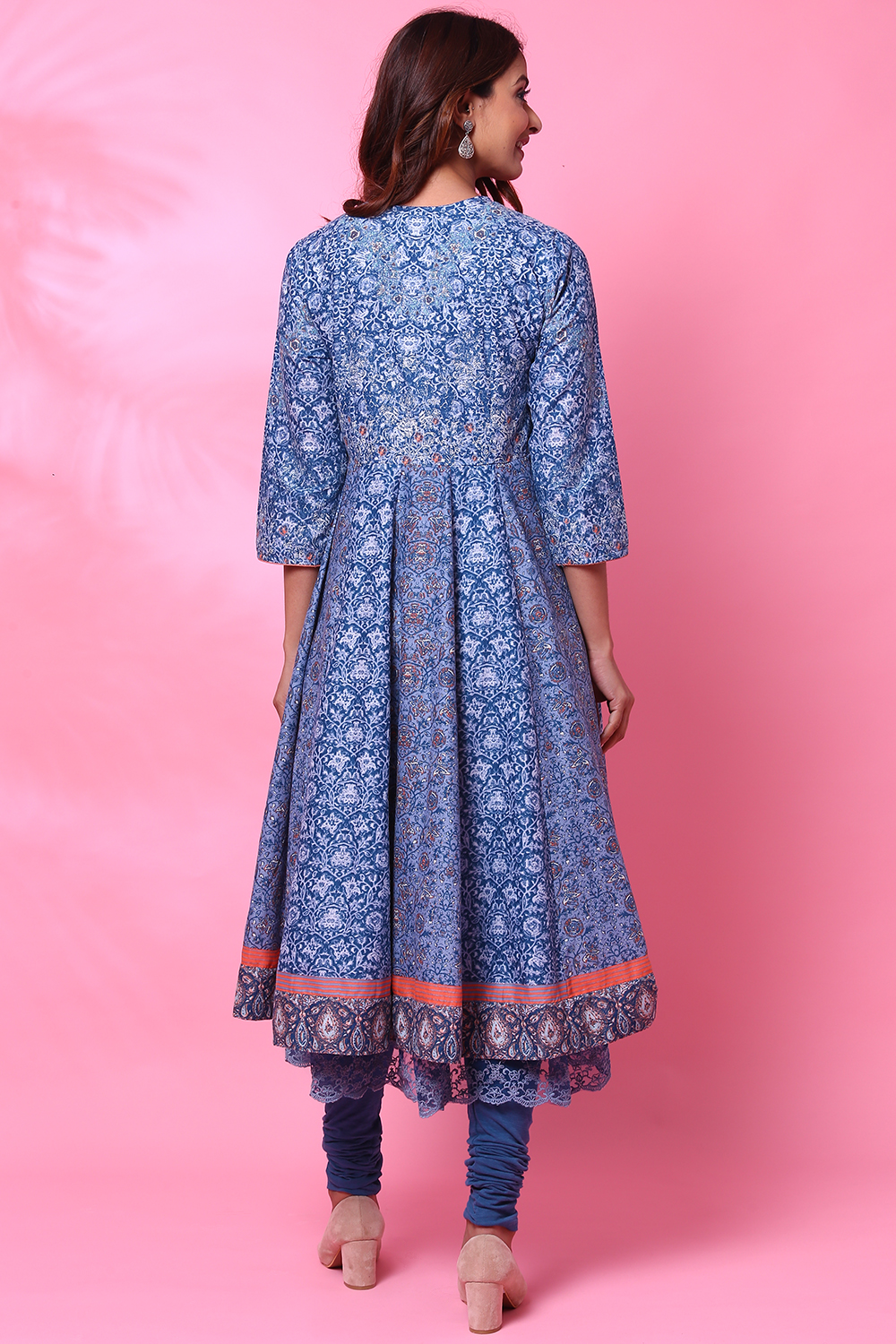 Grey Cotton Anarkali Kurta Churidar Suit Set image number 8