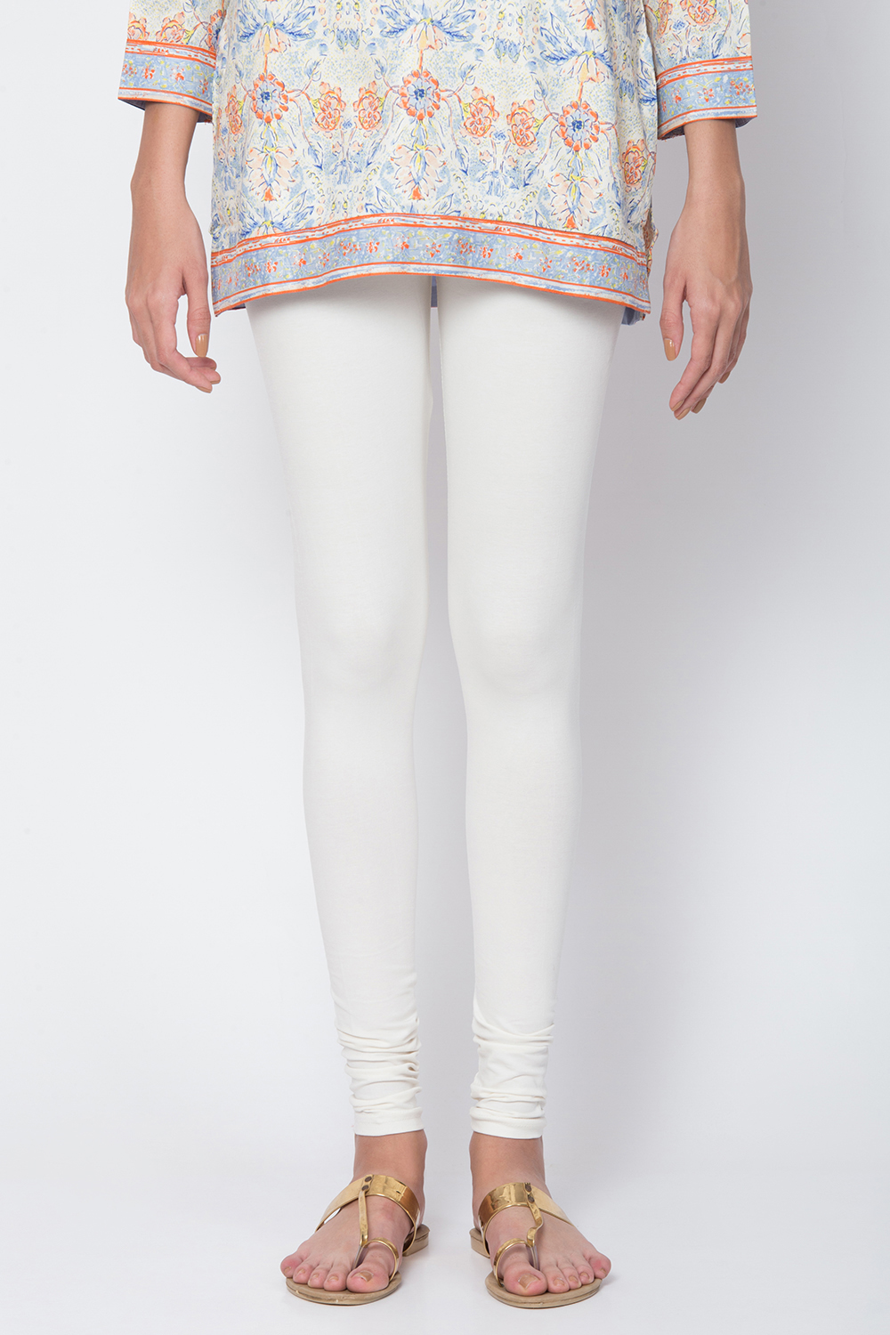 White Cotton Blend Dyed Churidar image number 1
