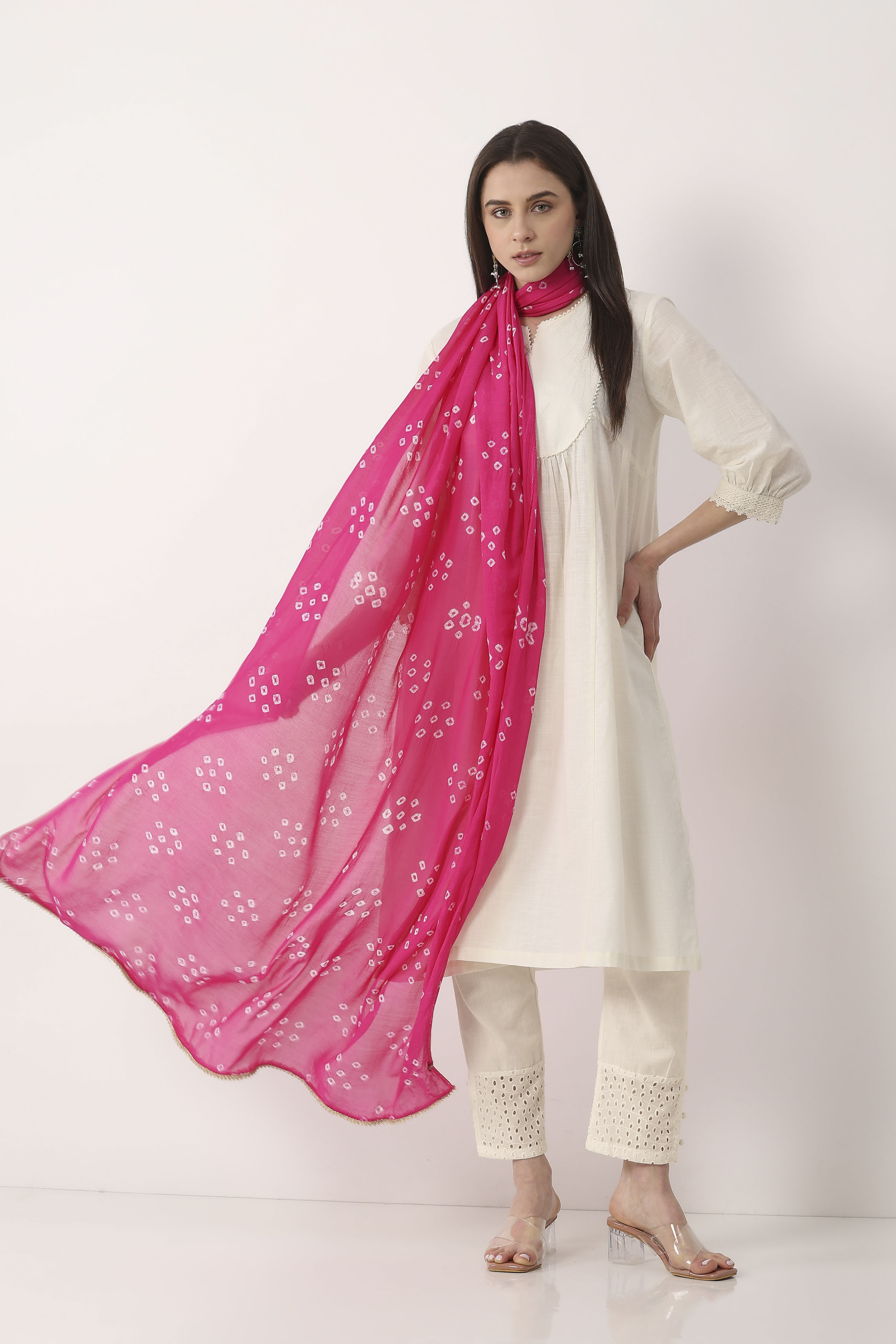 Rani Pink Mul Cotton Bandhani Printed Dupatta image number 0