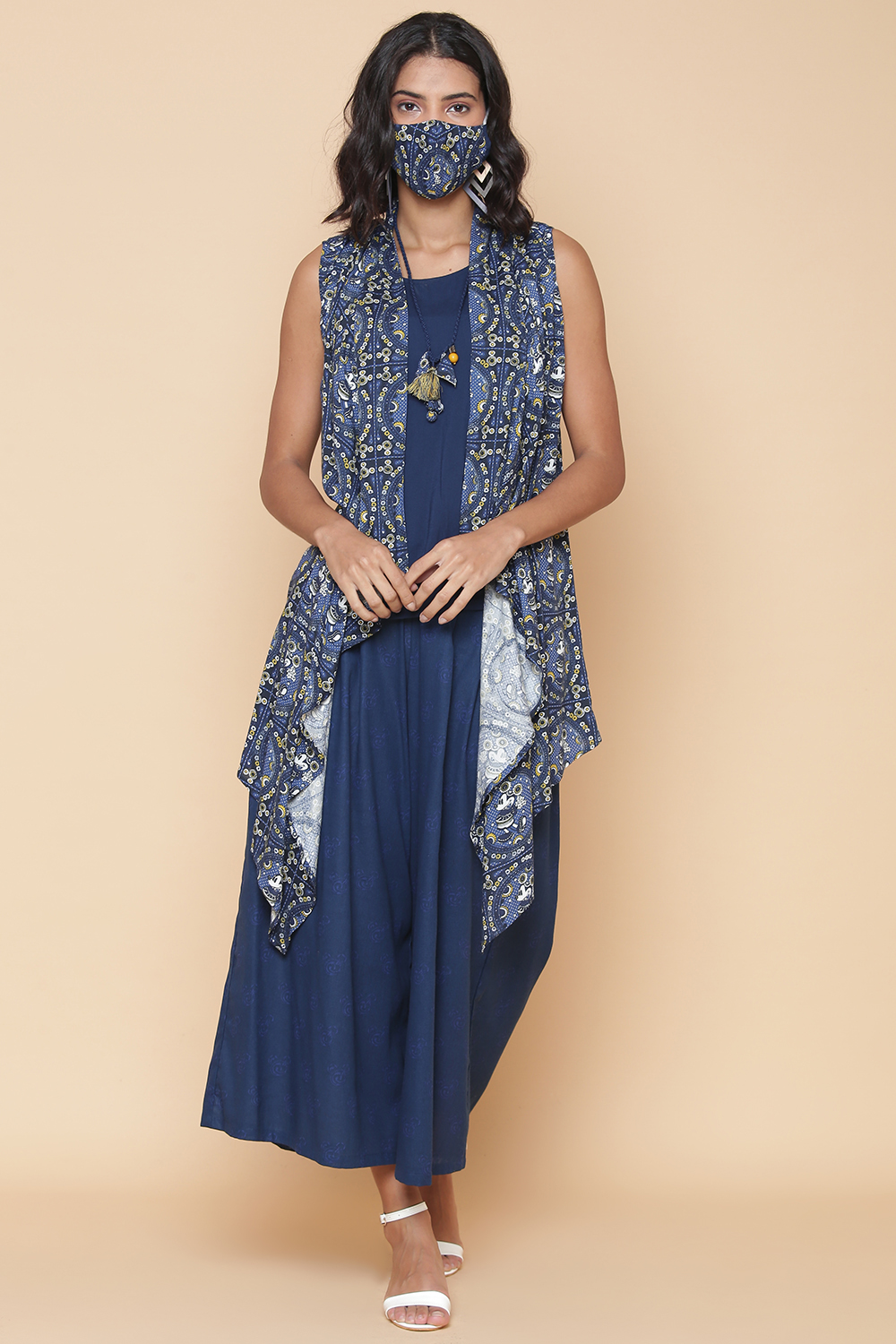 Blue Viscose Printed Short Top image number 6