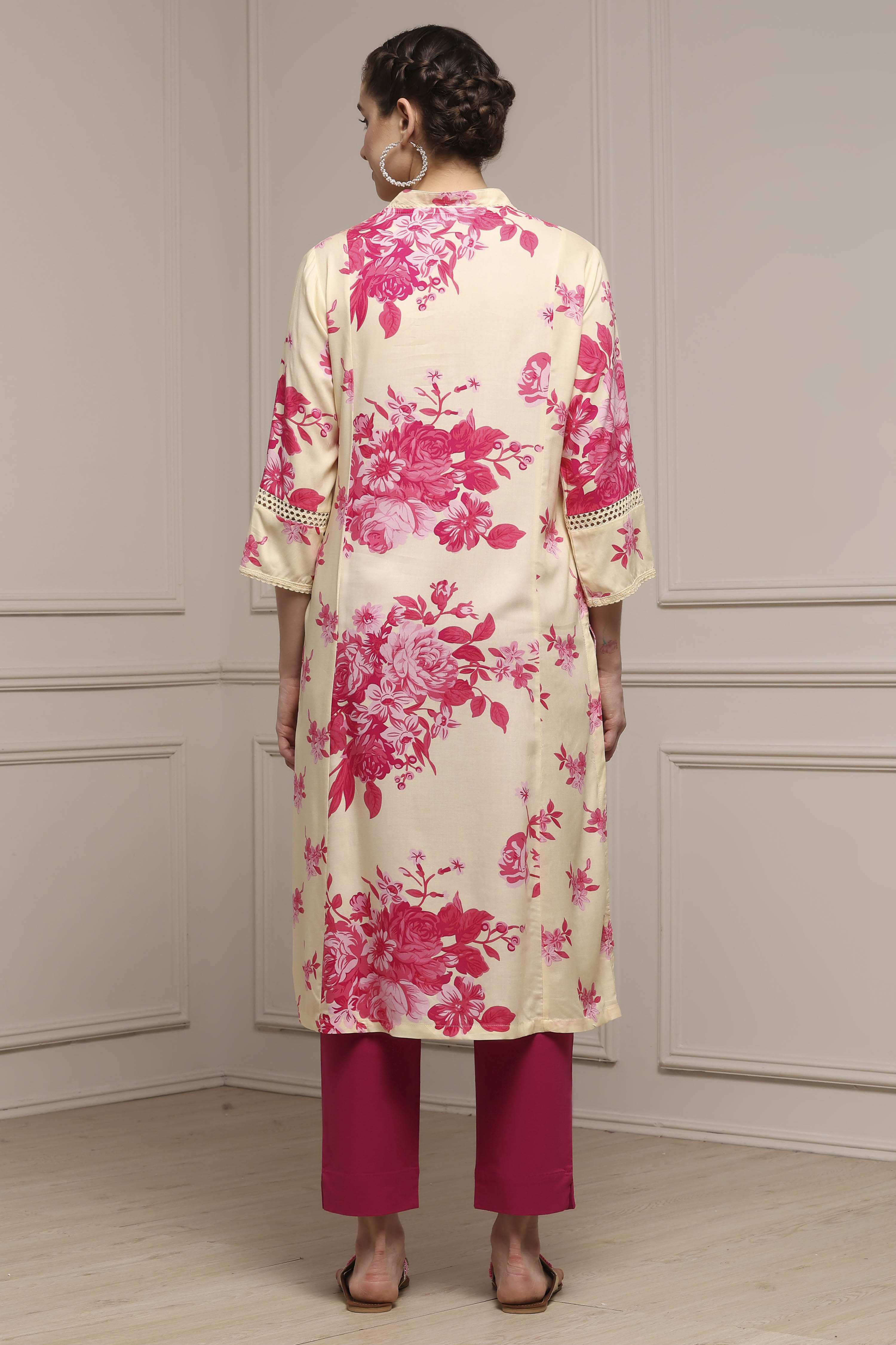 Pink Viscose Rayon A-Line Kurta image number 3