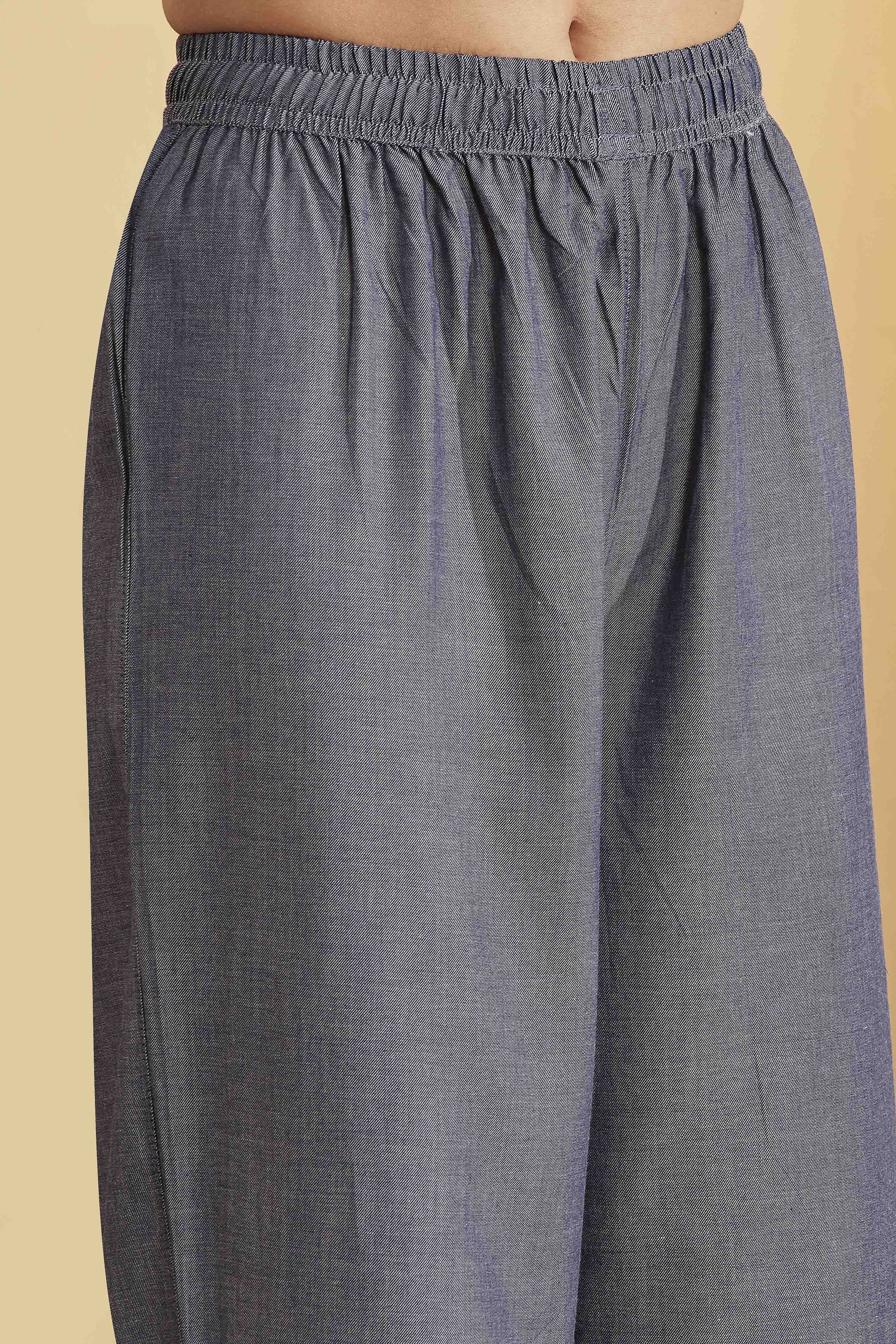 Blue Tencel Straight Suit Set image number 2