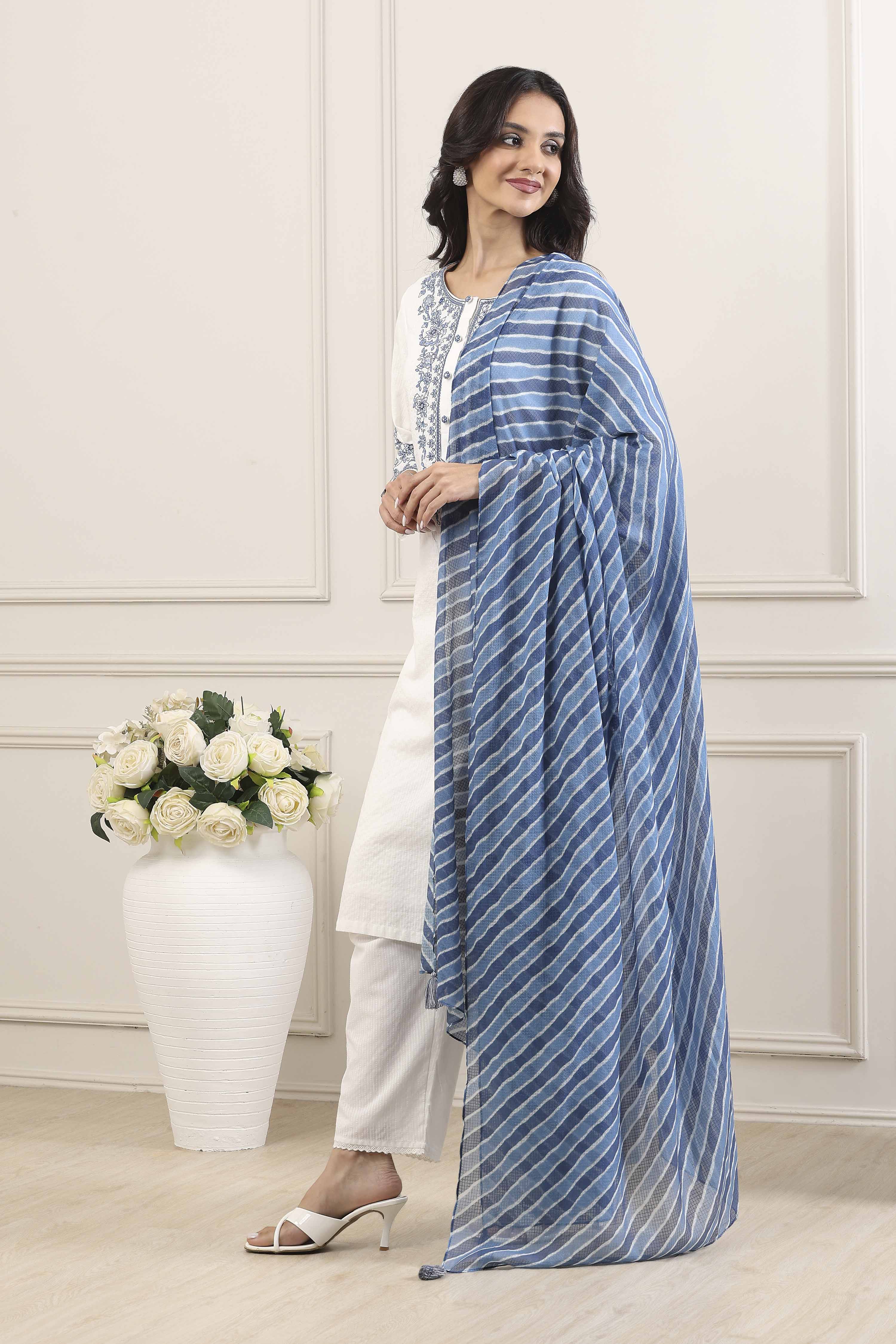 White Cotton Straight Suit Set image number 4