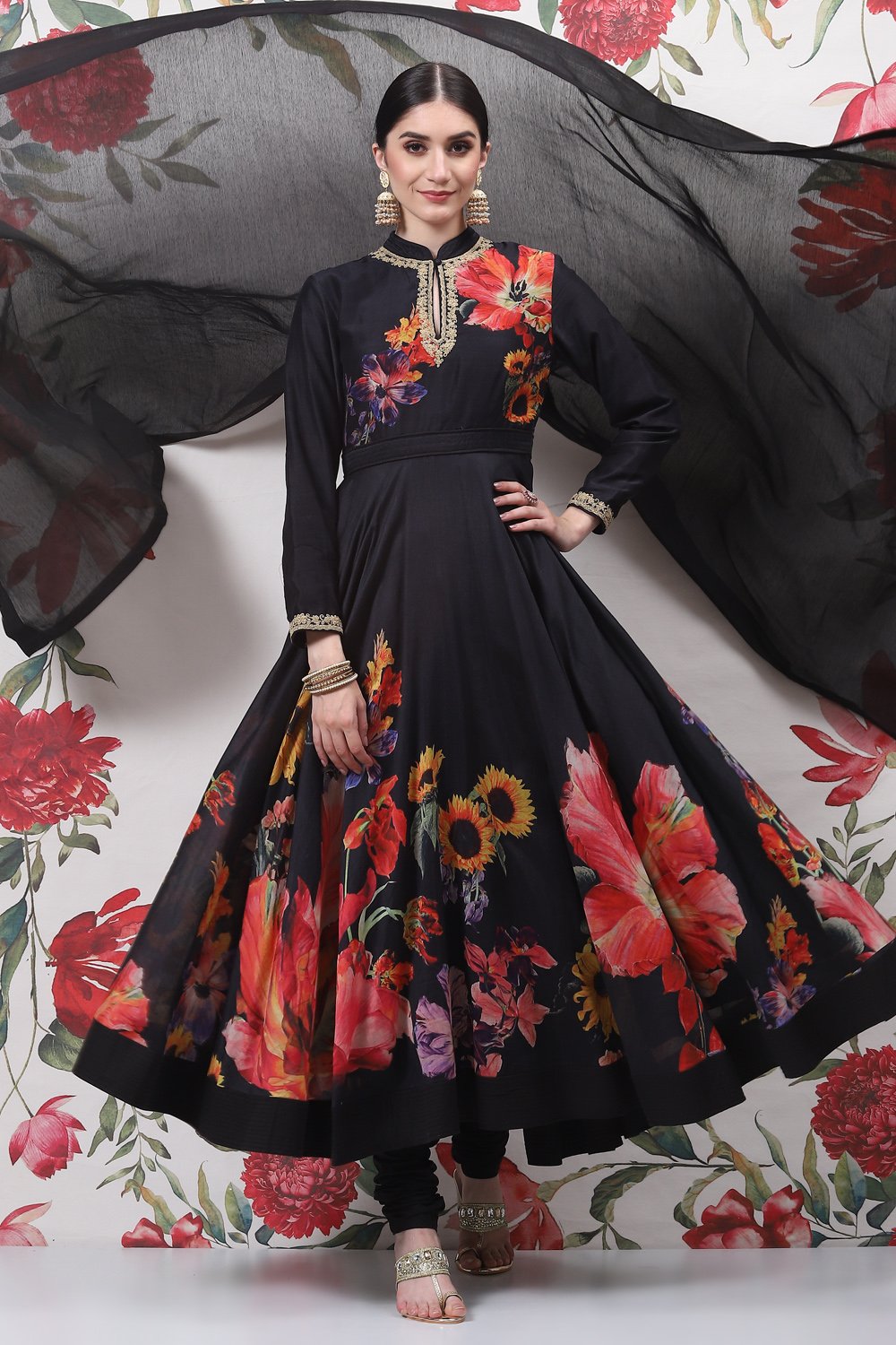 Rohit Bal Off White Cotton Silk Anarkali Printed Suit Set image number 0