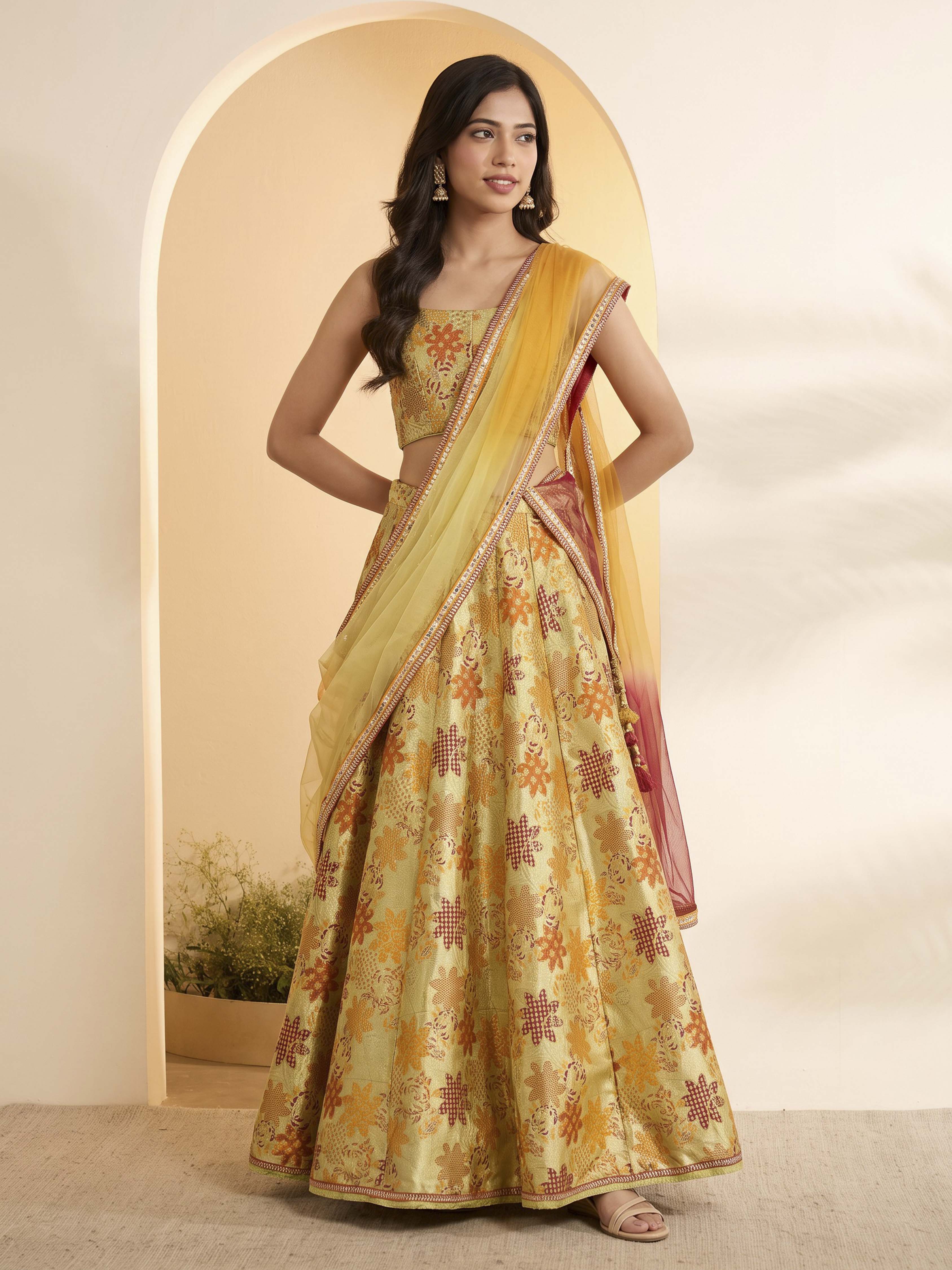 Mint Green Polyester Kalidar Lehenga Set image number 5