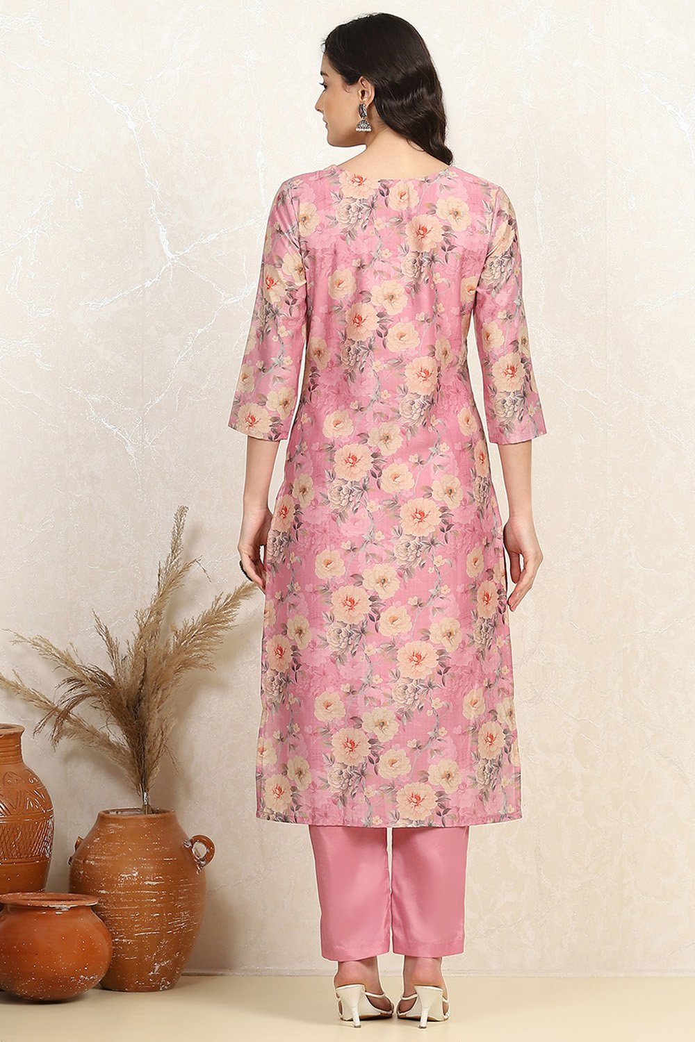 Orange Muslin Unstitched Suit Set image number 5