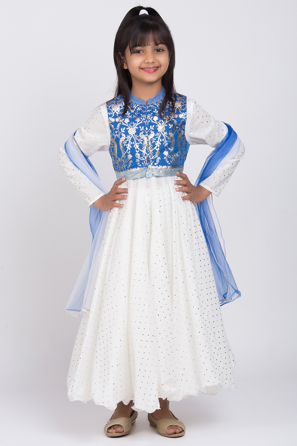 Off White Cotton Anarkali Kurta Churidar Suit Set image number 0