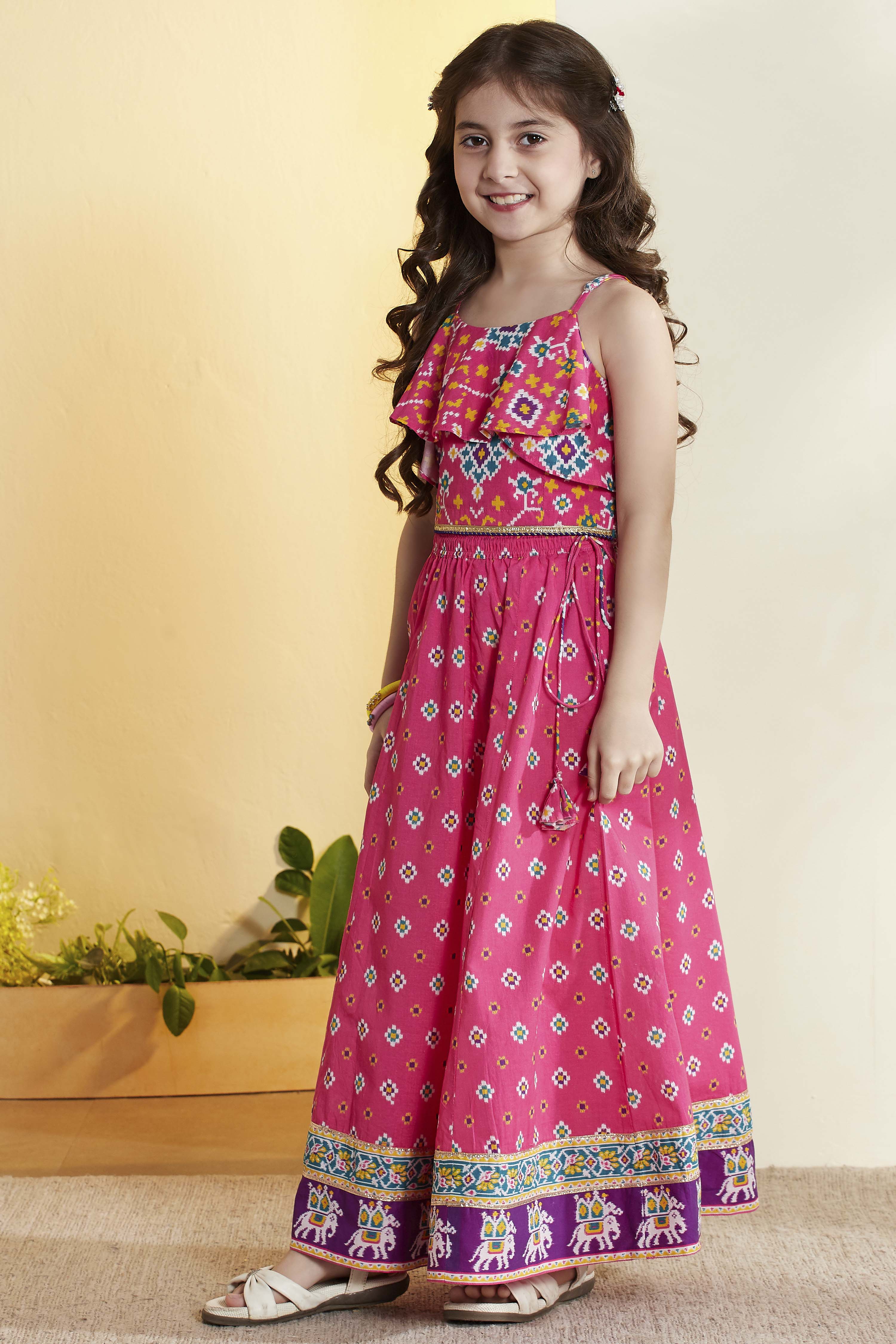 Pink Printed Cotton Lehenga Set image number 3