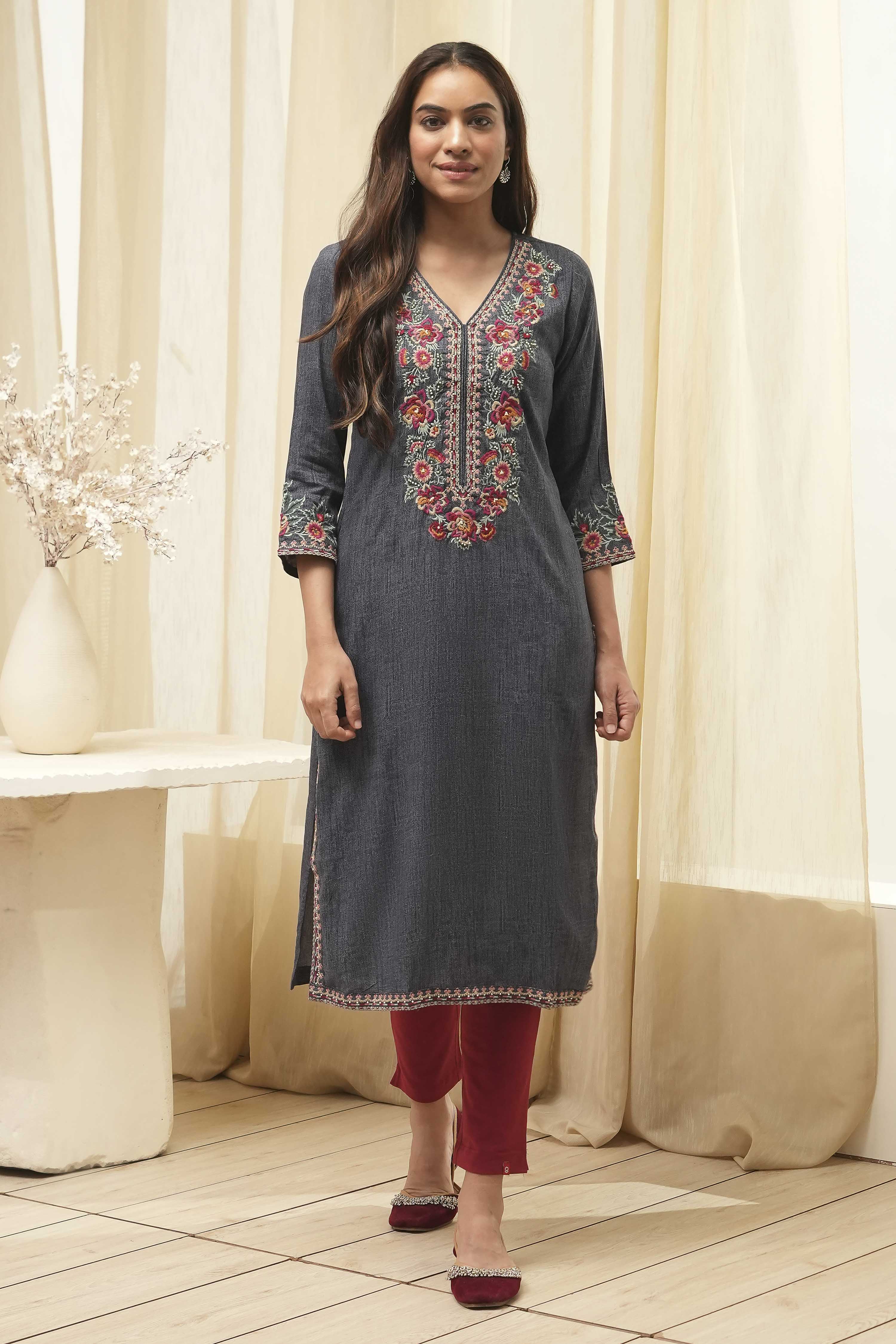 Denim Rayon Straight Kurta image number 6