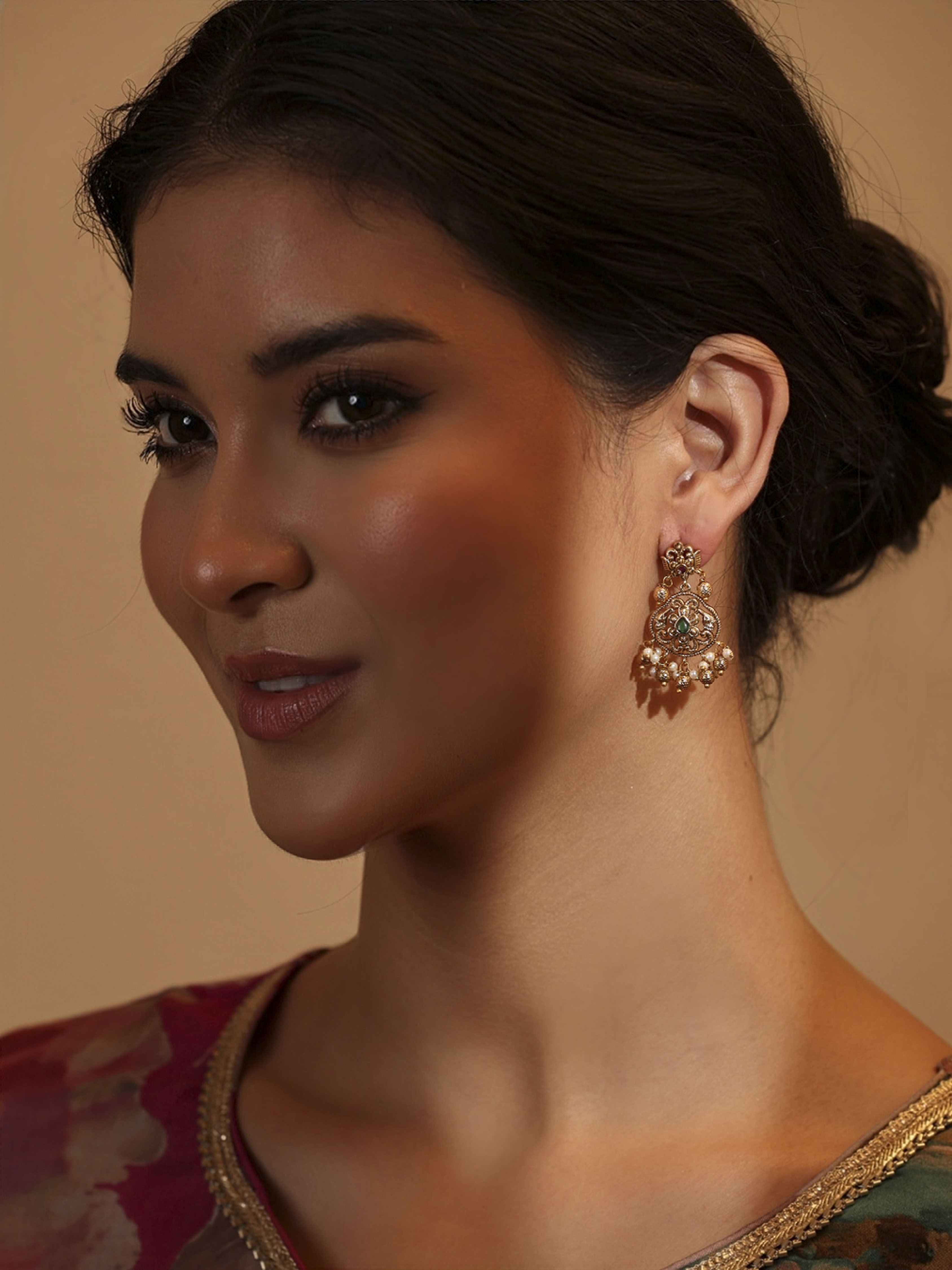 Green Gold Plated Drop Earrings image number 3