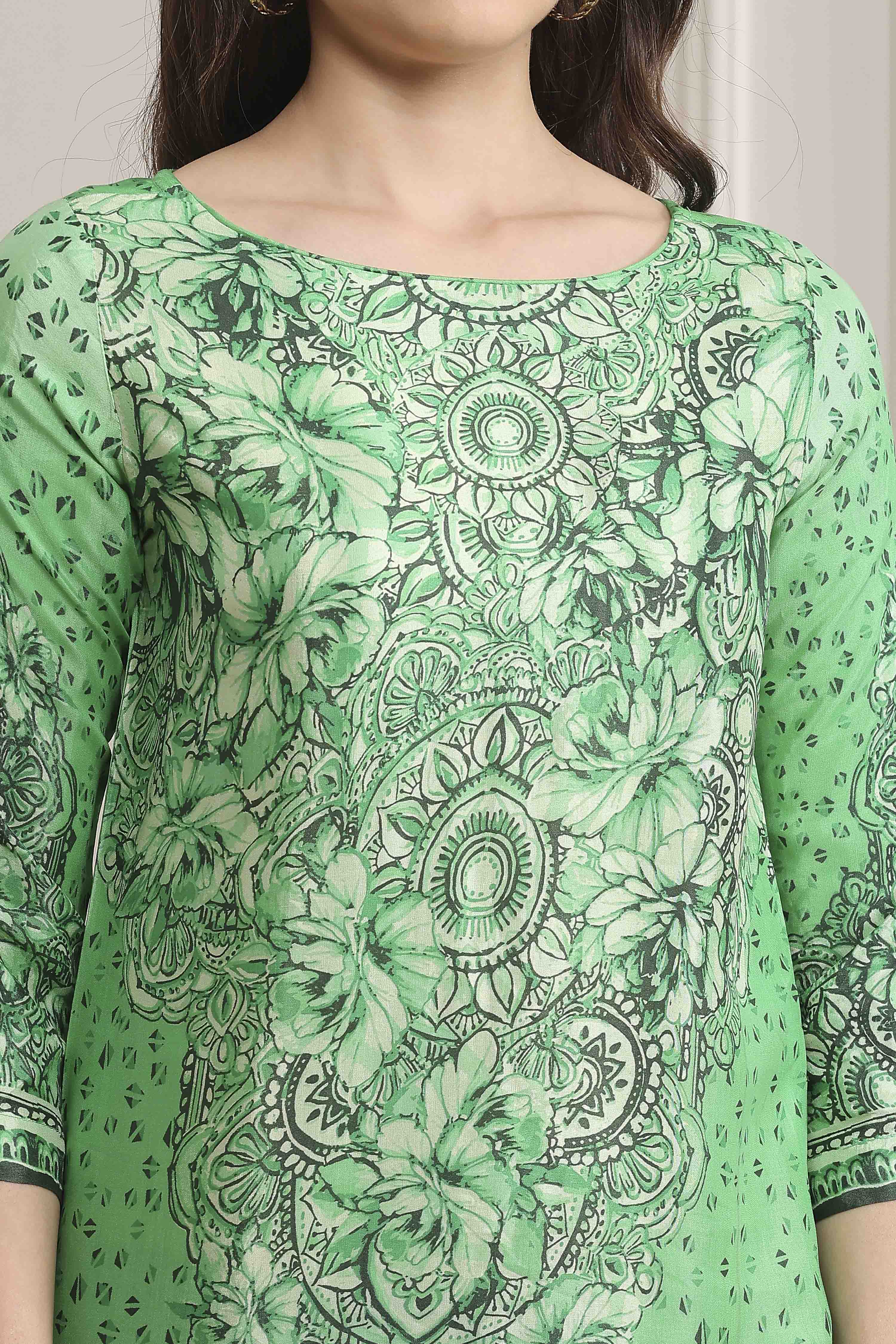 Green LIVA Straight Printed Kurta image number 1