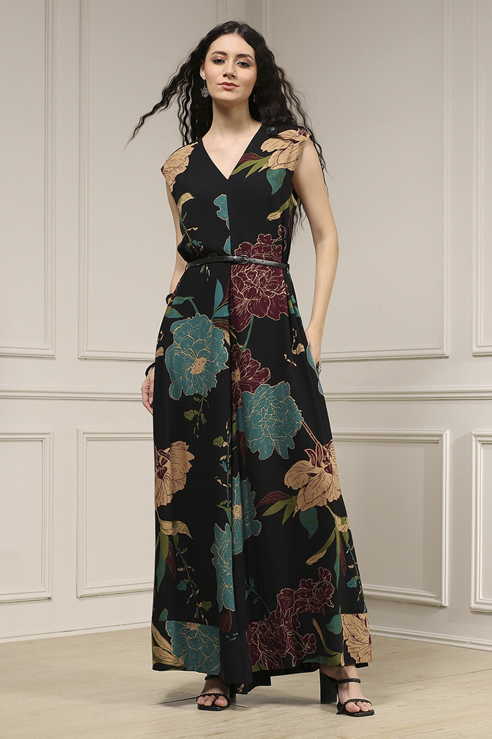Black Viscose Rayon Straight Printed Jumpsuit image number 5