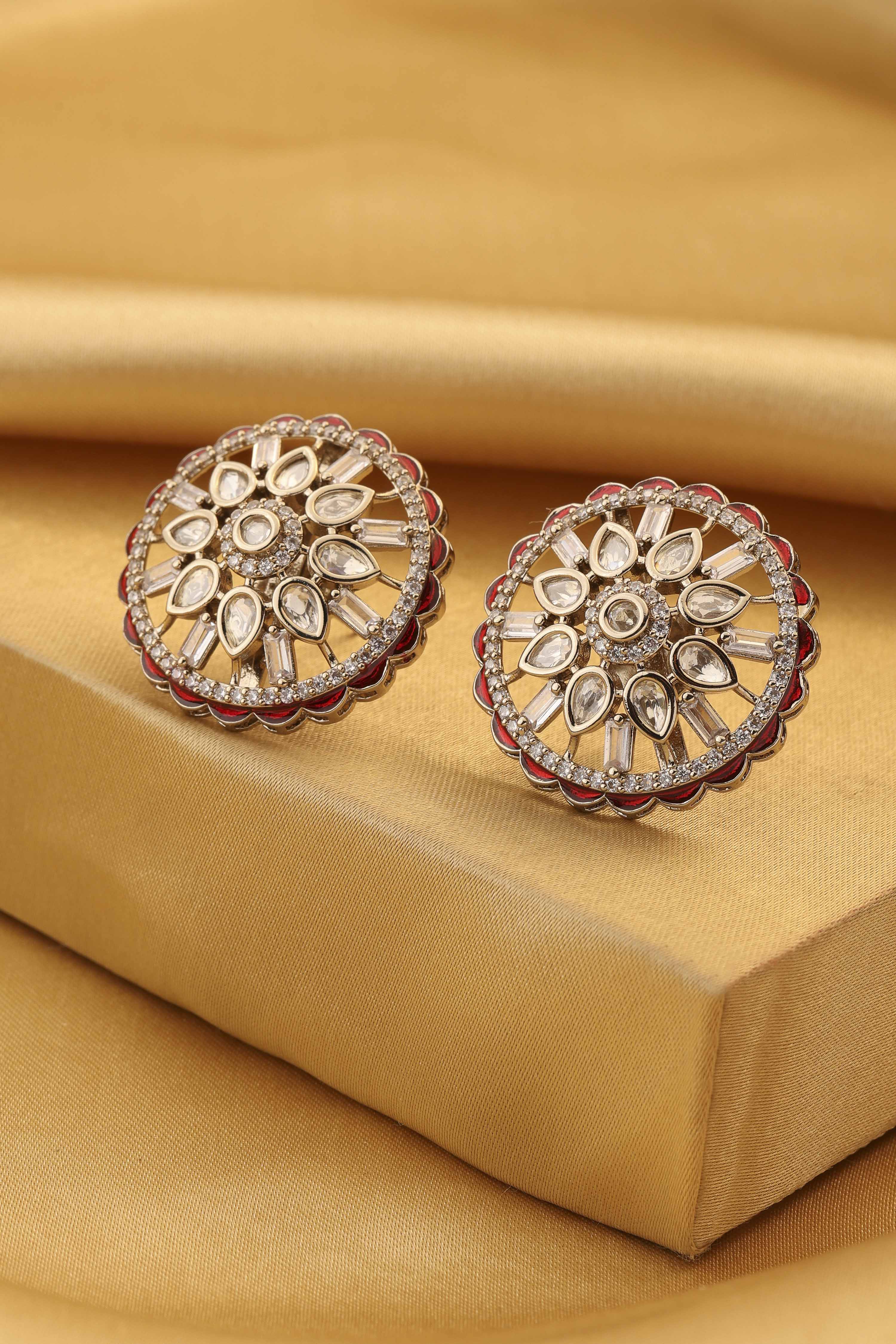 Red Gold-Plated Brass Stud Earrings image number 0