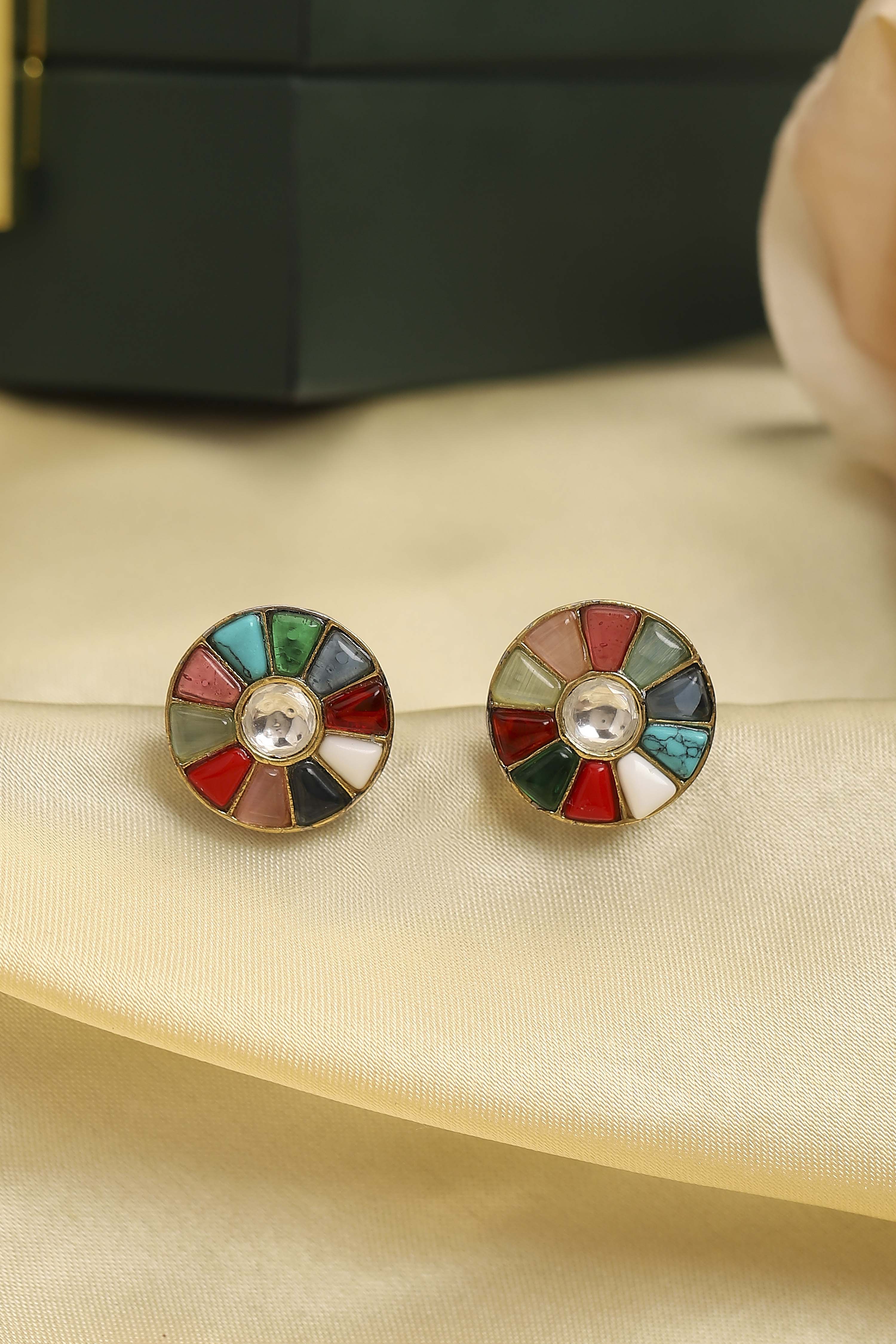 Multicolour Silver Plated Brass Stud Earrings image number 0