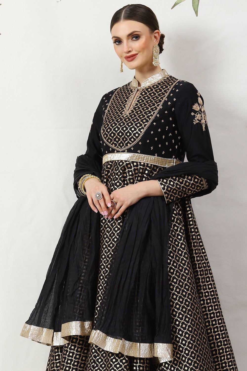 Rohit Bal Cream Cotton Silk Anarkali Yarndyed Suit Set image number 9