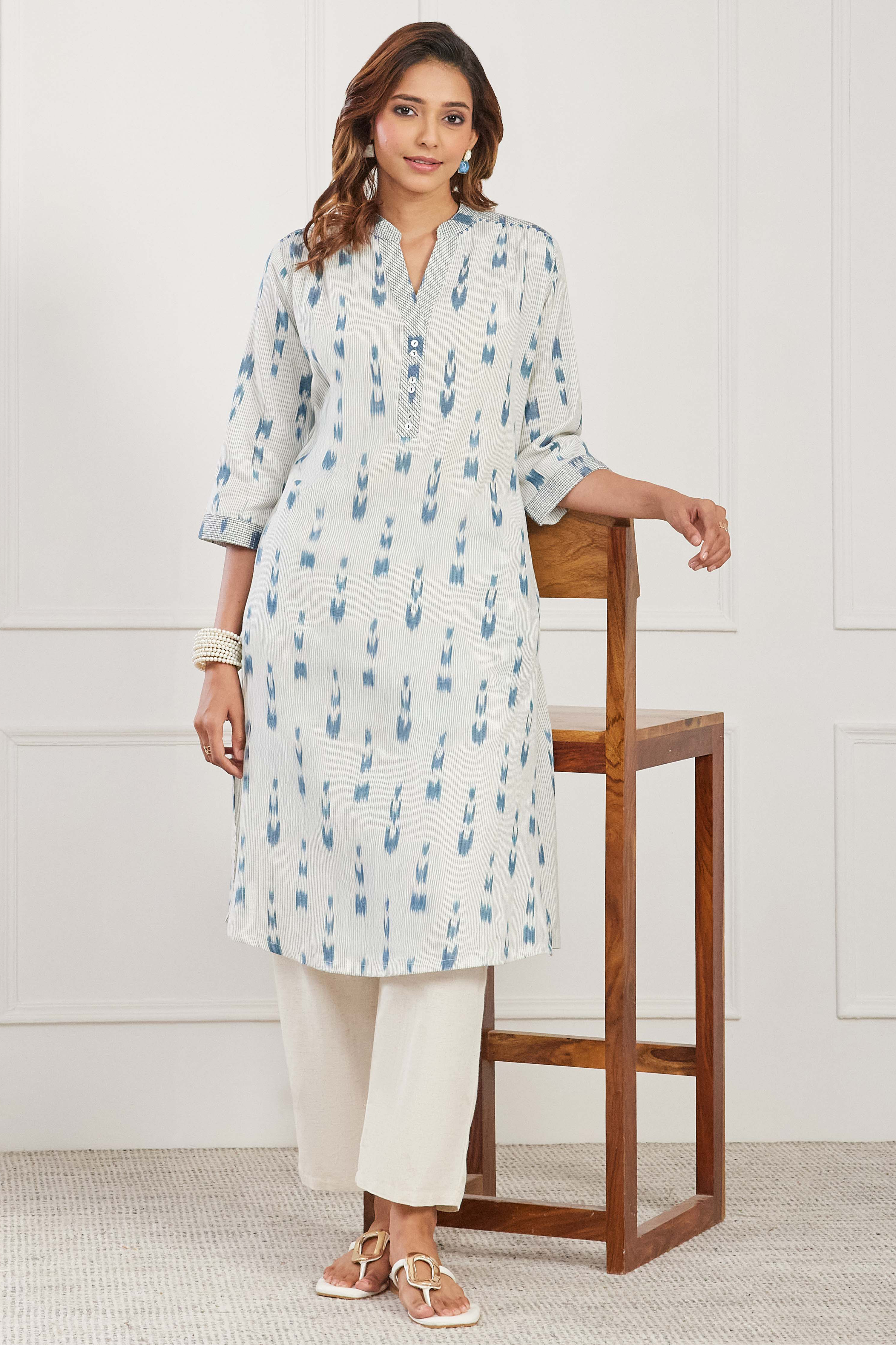 White Cotton Straight Kurta image number 0