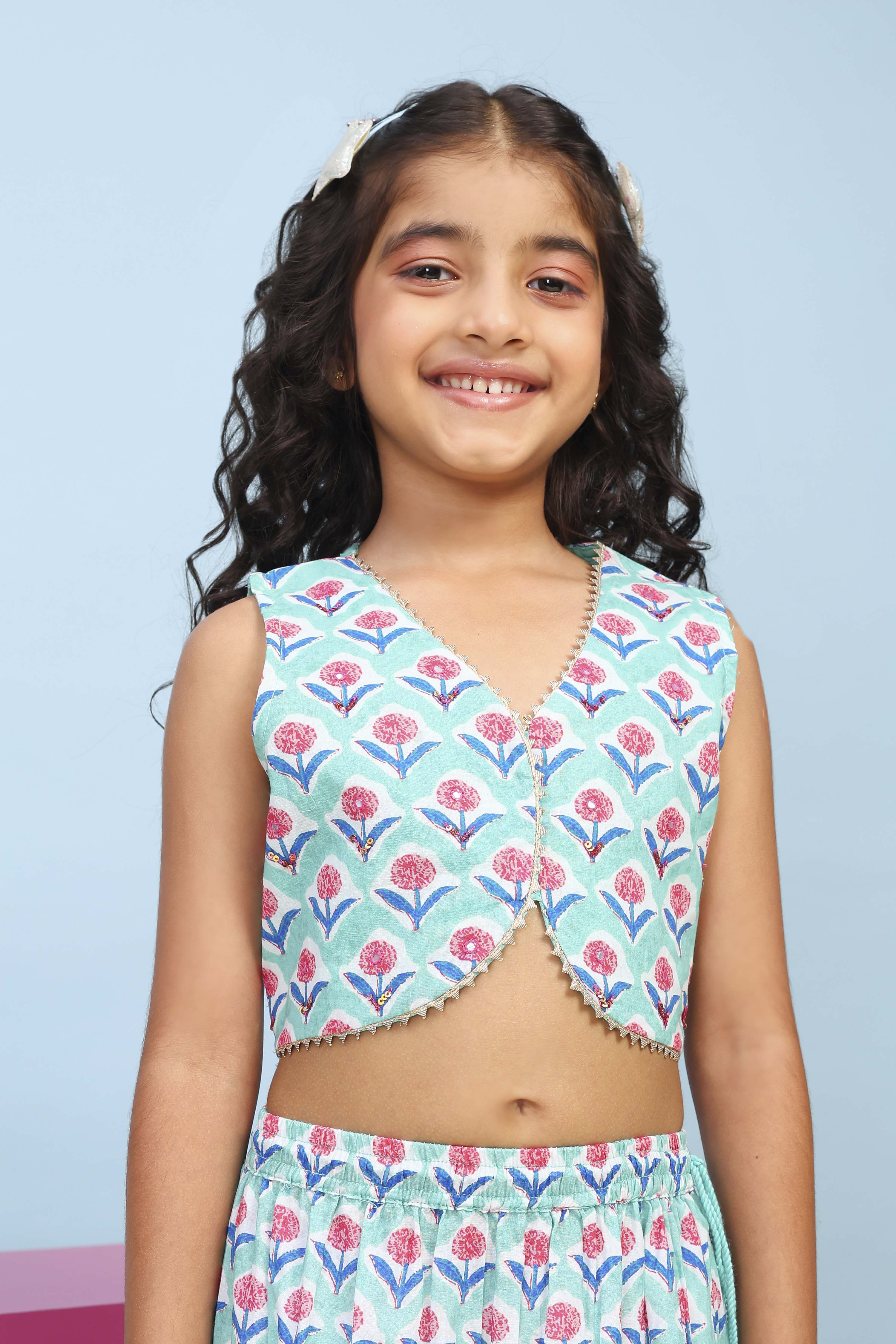 Lilac Cotton Printed Straight Lehenga Set image number 1