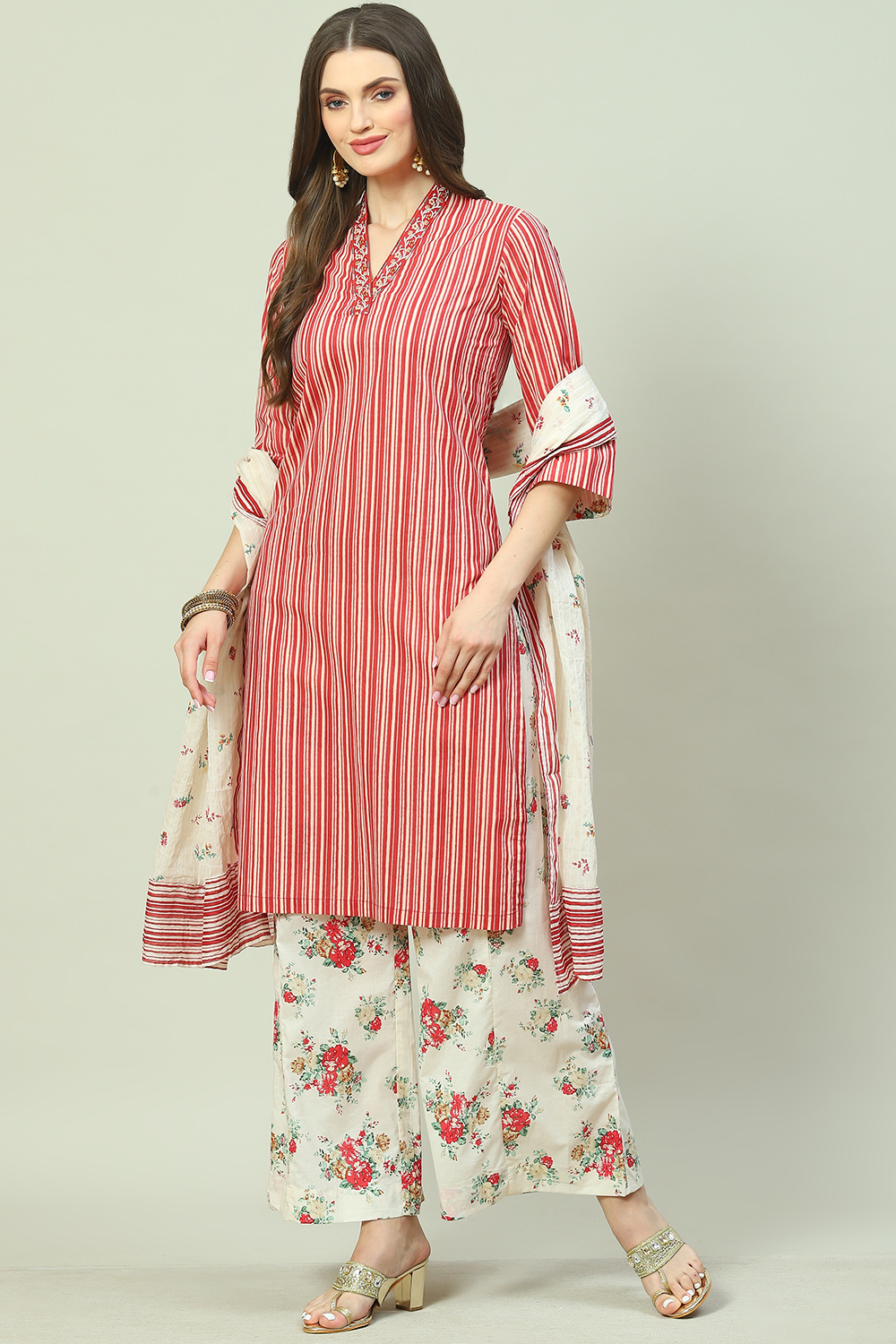Blue Cotton Straight Kurta Palazzo Suit Set image number 0