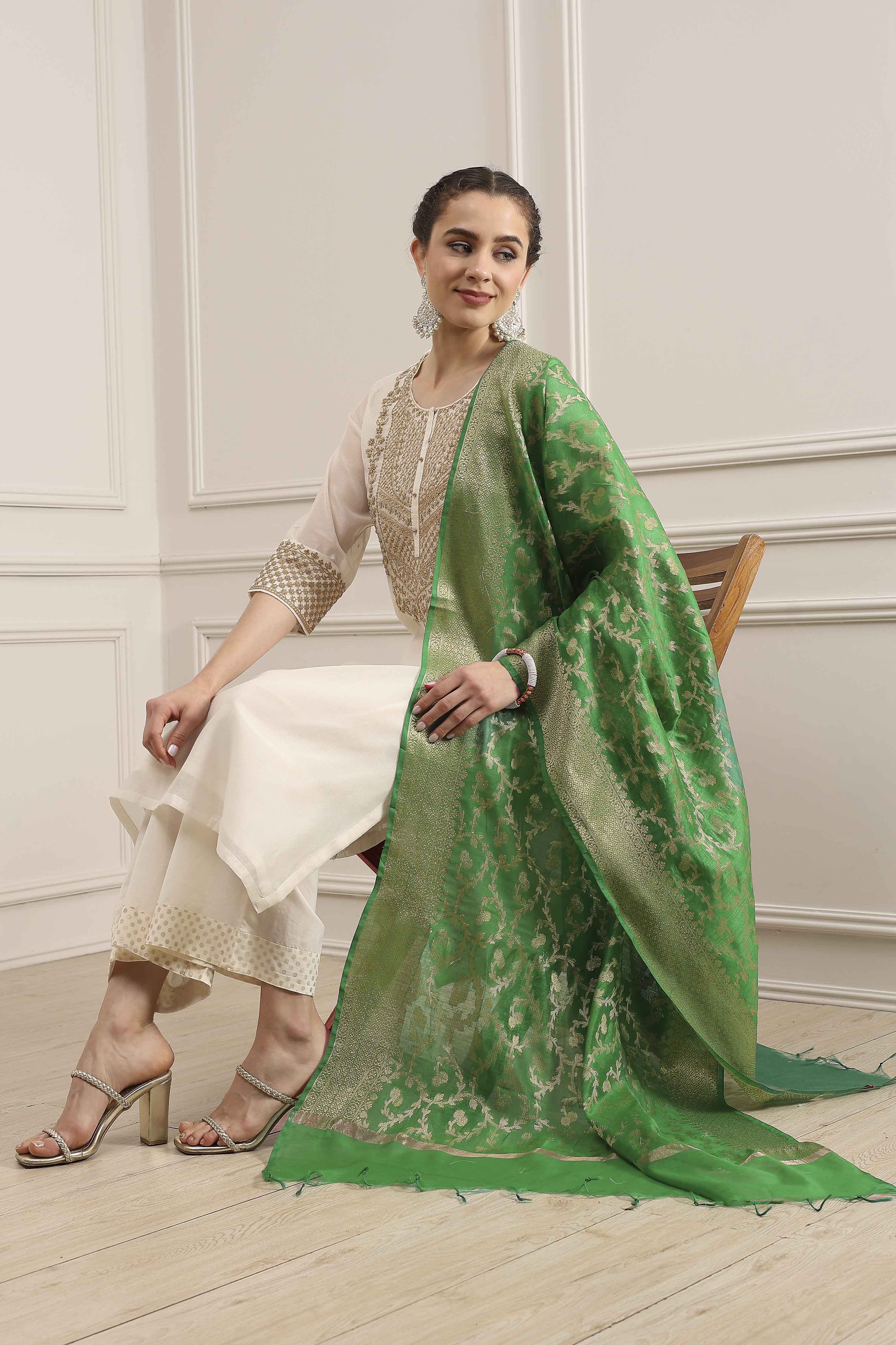 Green Polyester Yarndyed Dupatta image number 2