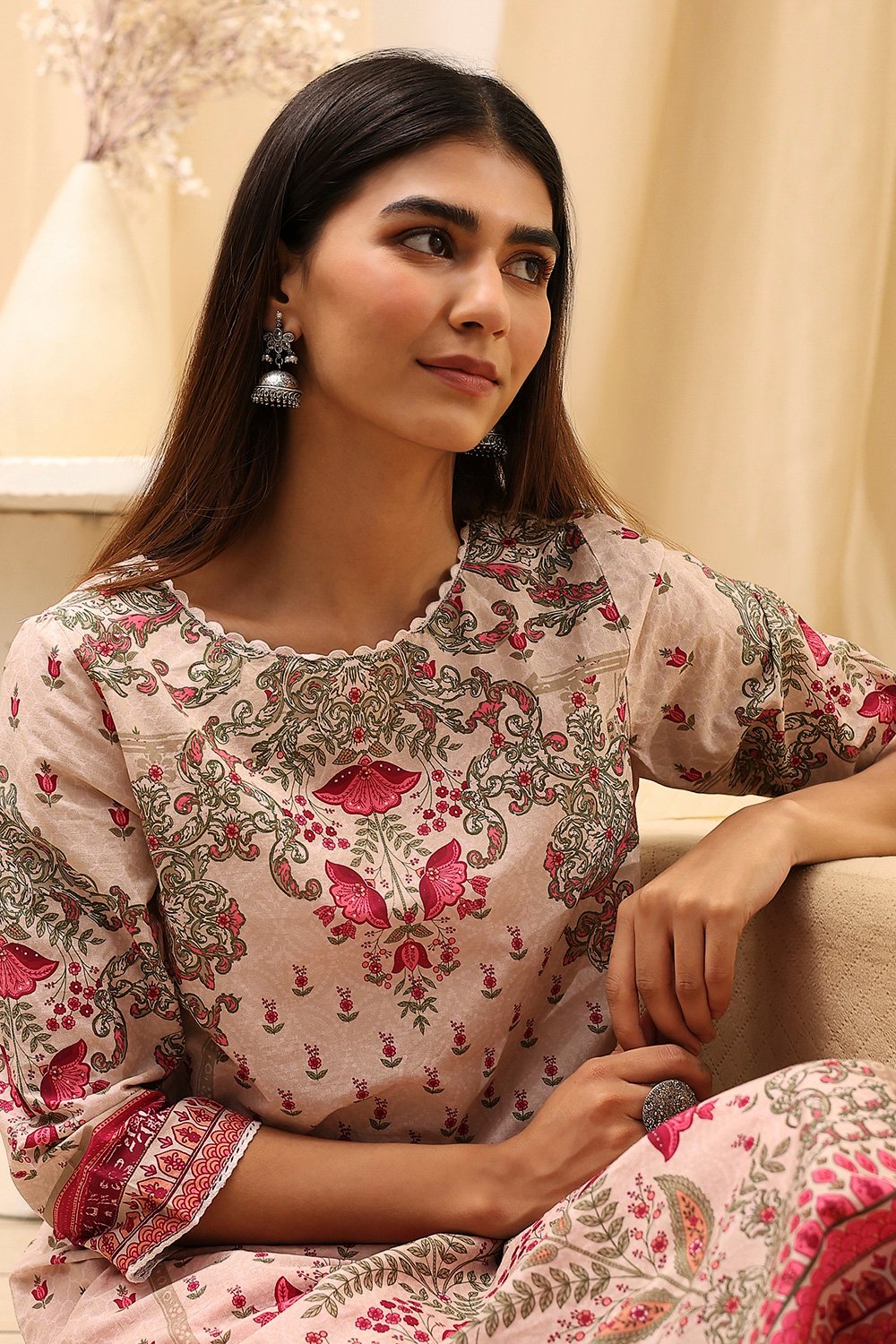 Yellow Cotton Straight Printed Kurta image number 0