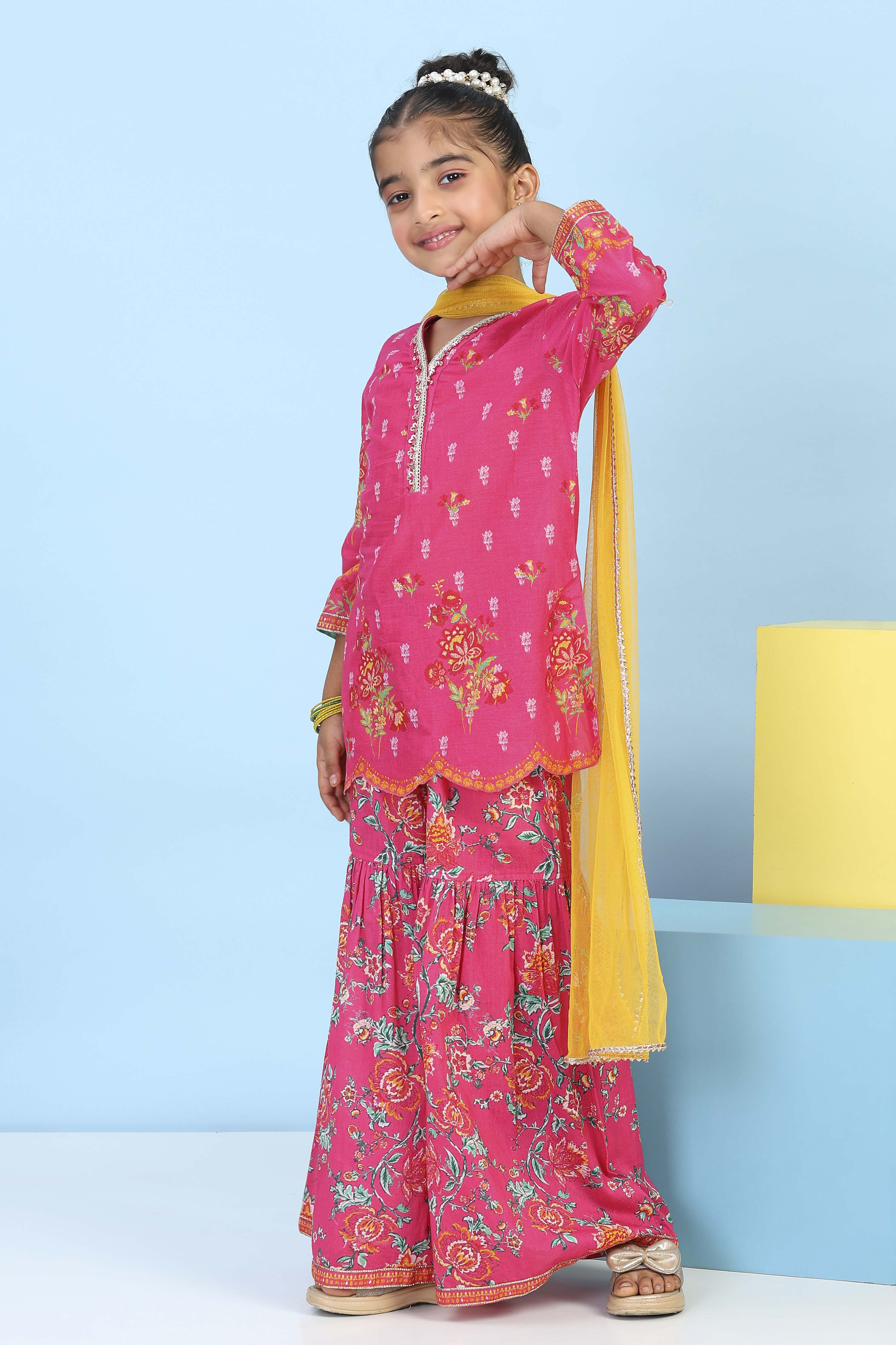 Pink Cotton Printed Straight Suit Set image number 3