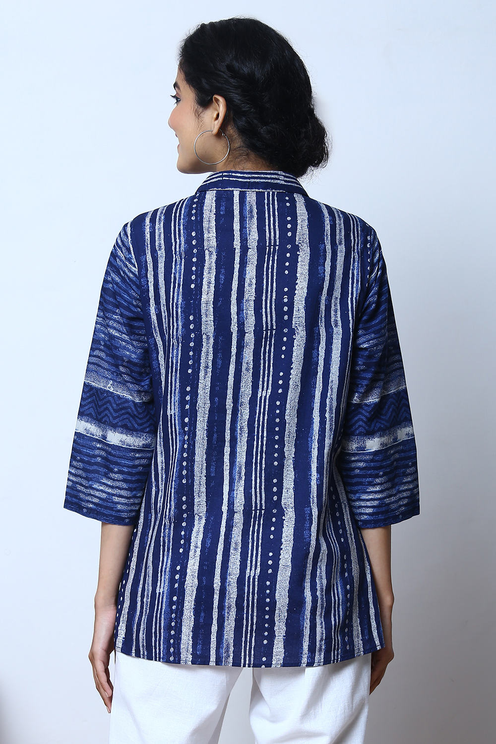 Indigo Cotton Shirt Printed Kurti image number 7