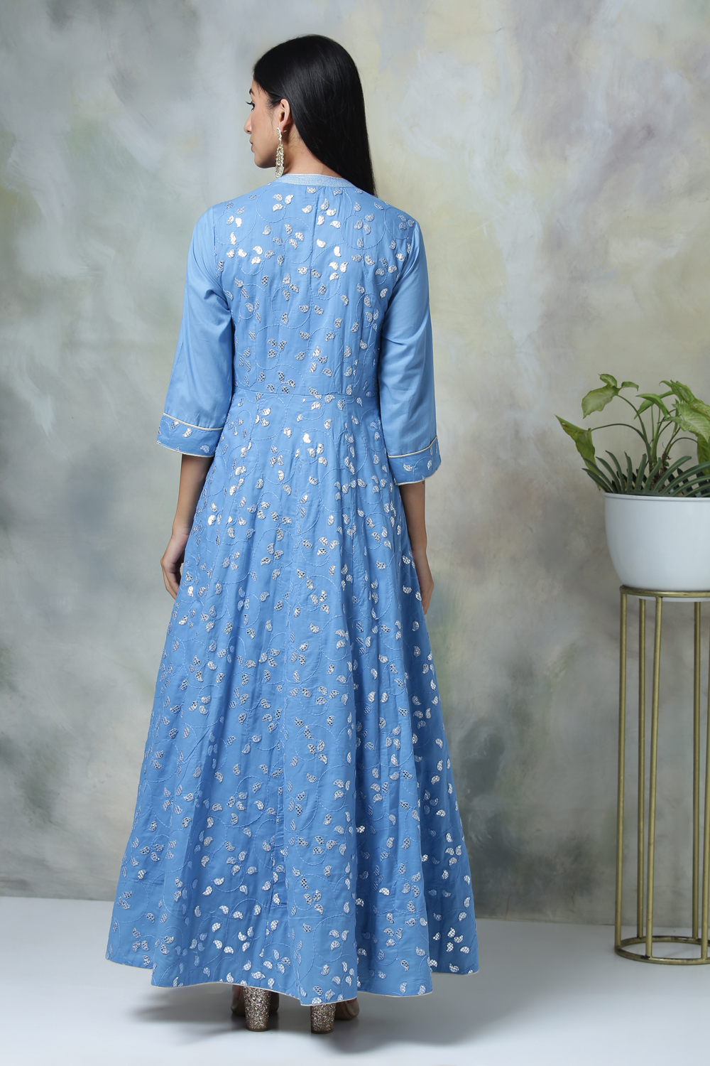 Blue Cotton Anarkali Kurta Skirt Suit Set image number 7