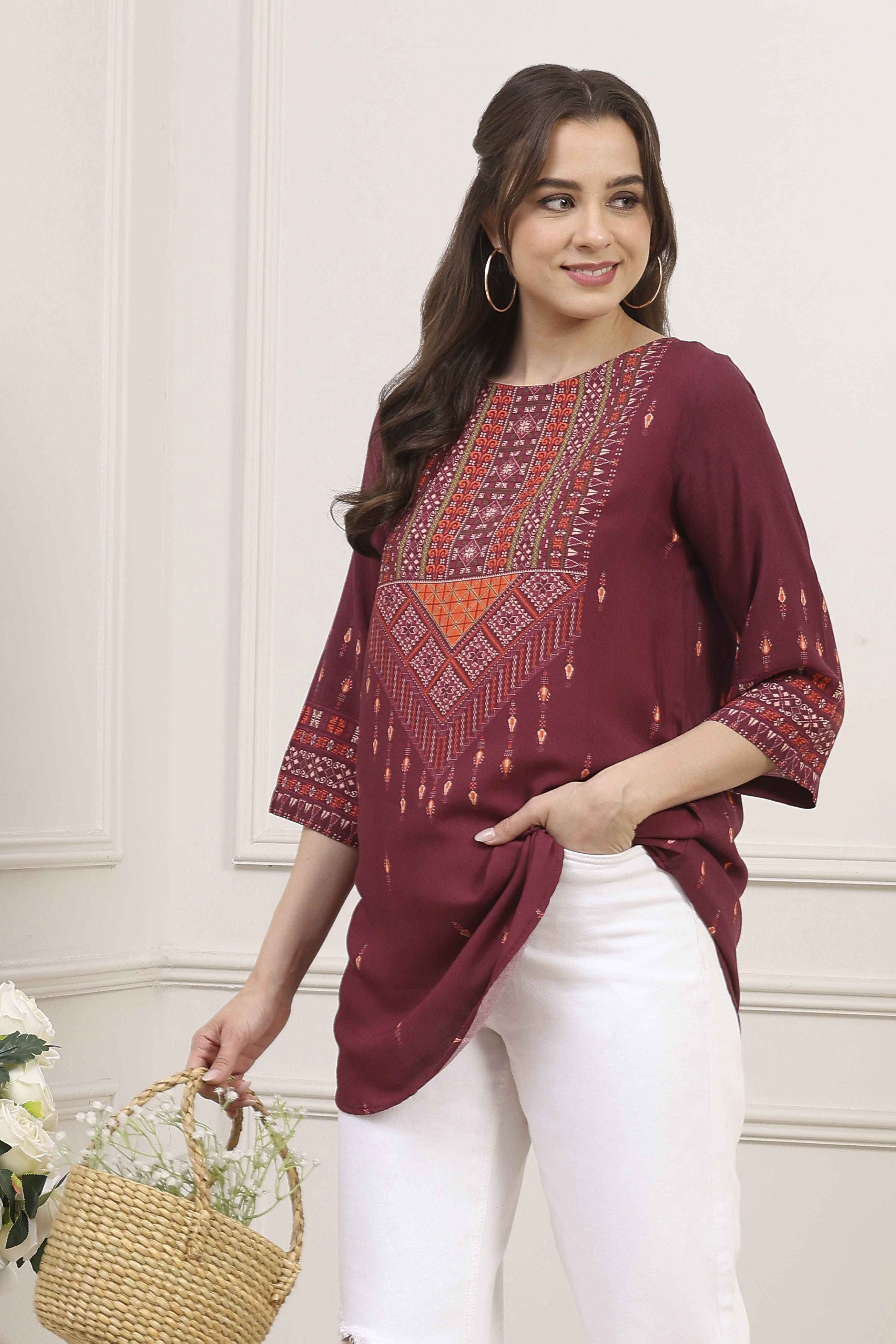 Black Rayon Printed Straight Kurti image number 0