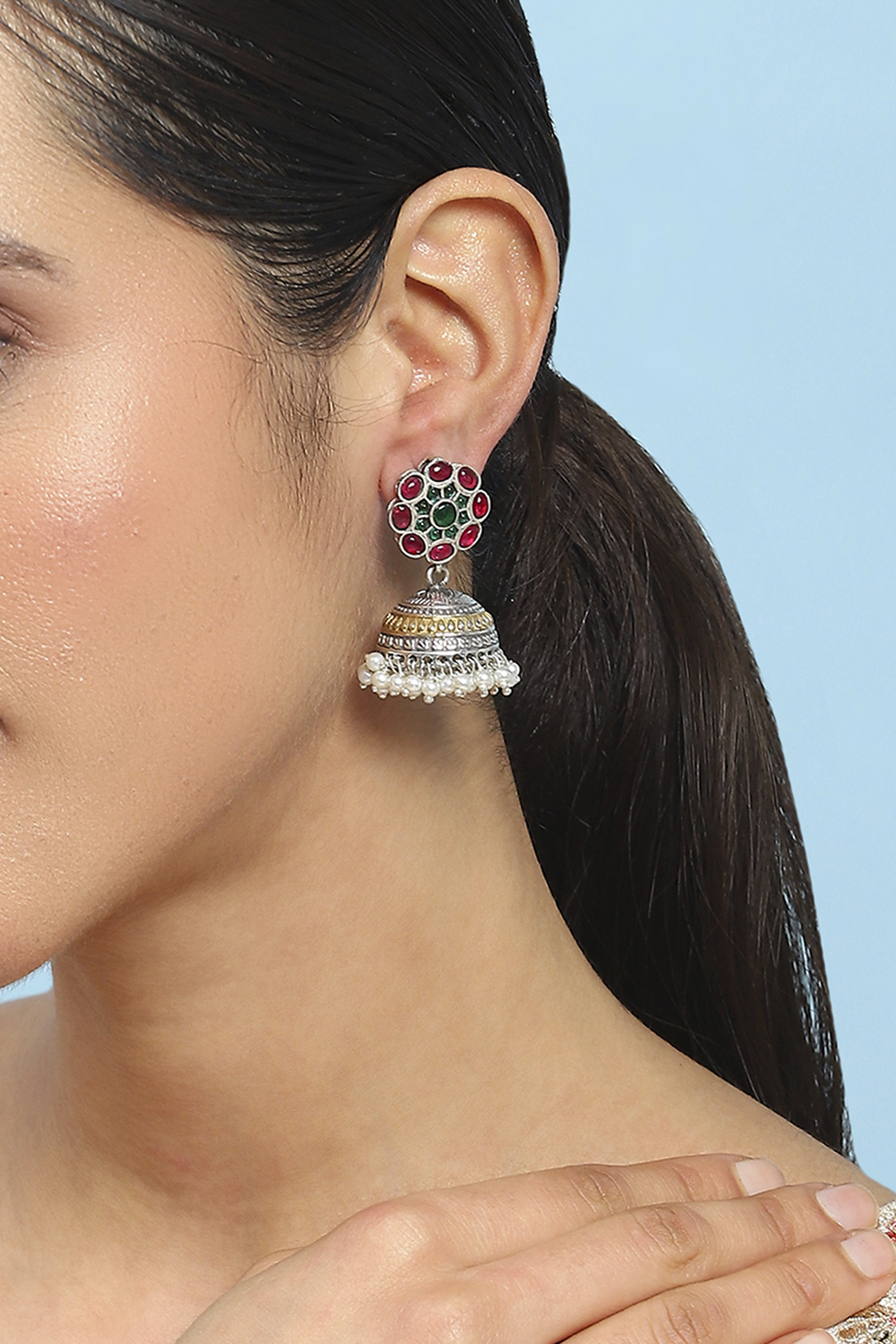 Pink Green Stone Earrings image number 1