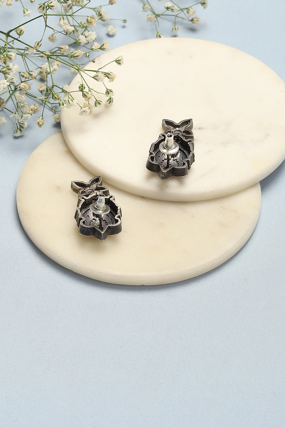 Oxidised White Brass Earrings image number 2