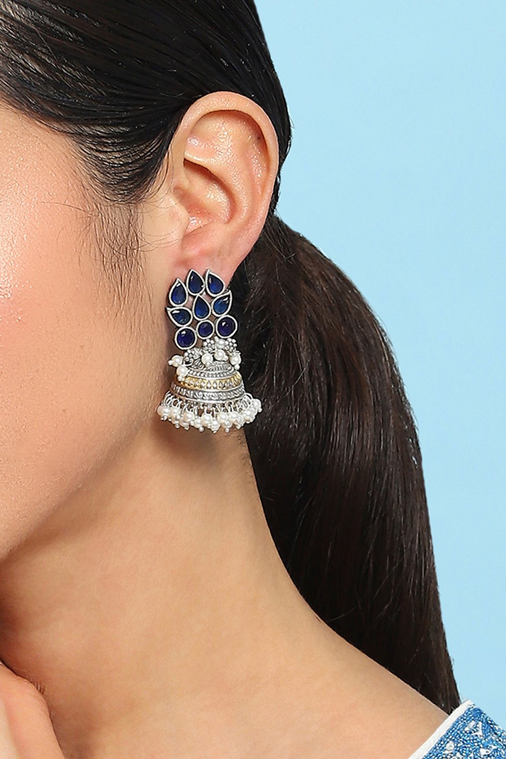 Navy Brass Jhumka image number 1