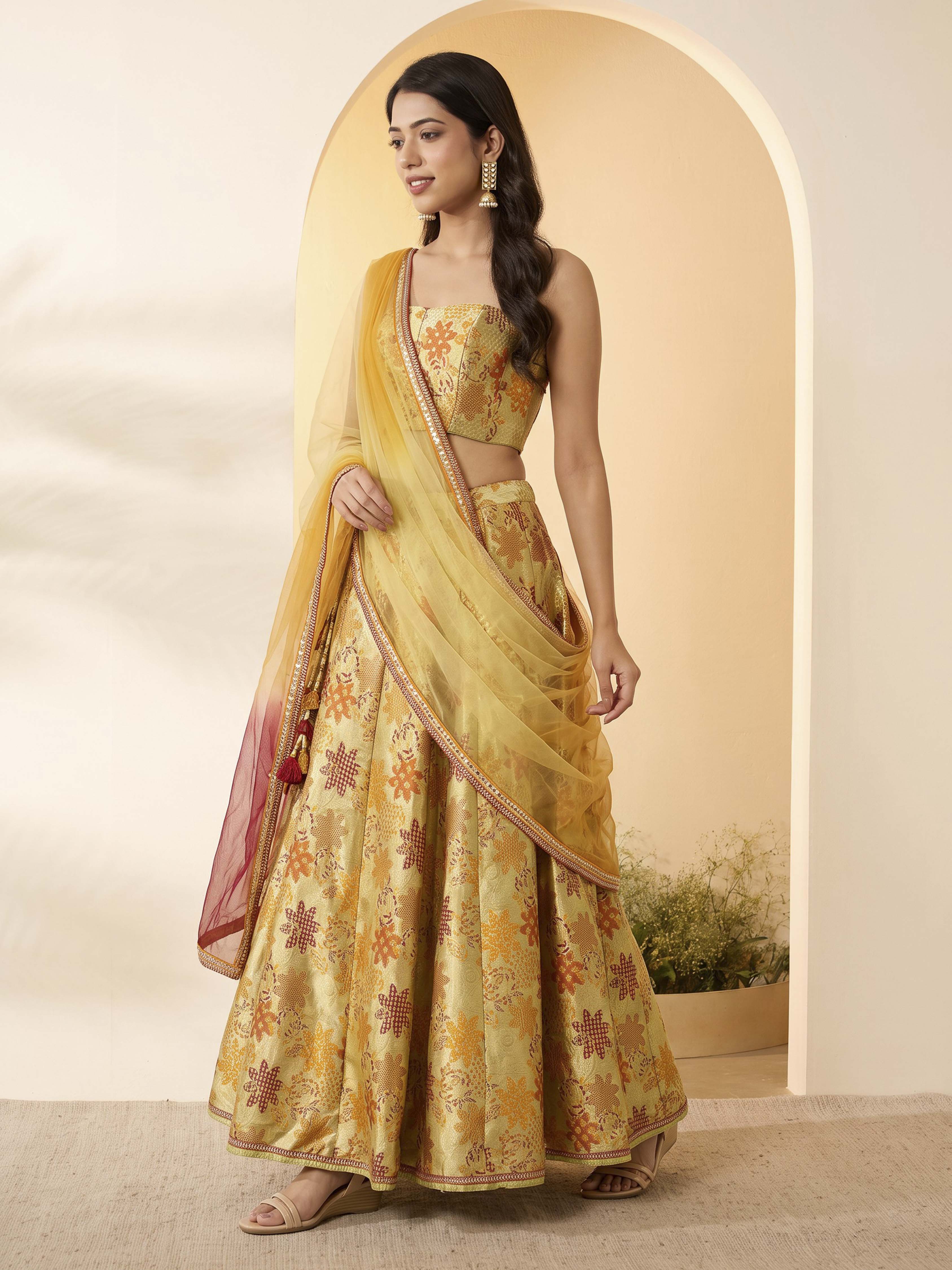 Mint Green Polyester Kalidar Lehenga Set image number 3