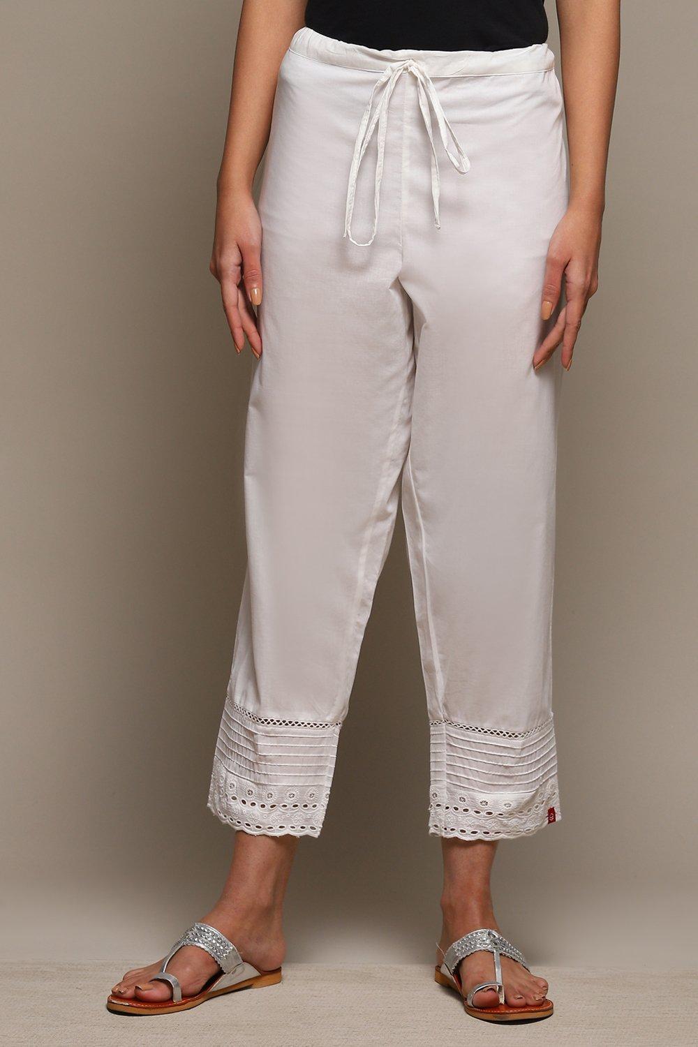 Off White Cotton Regular Pants image number 5