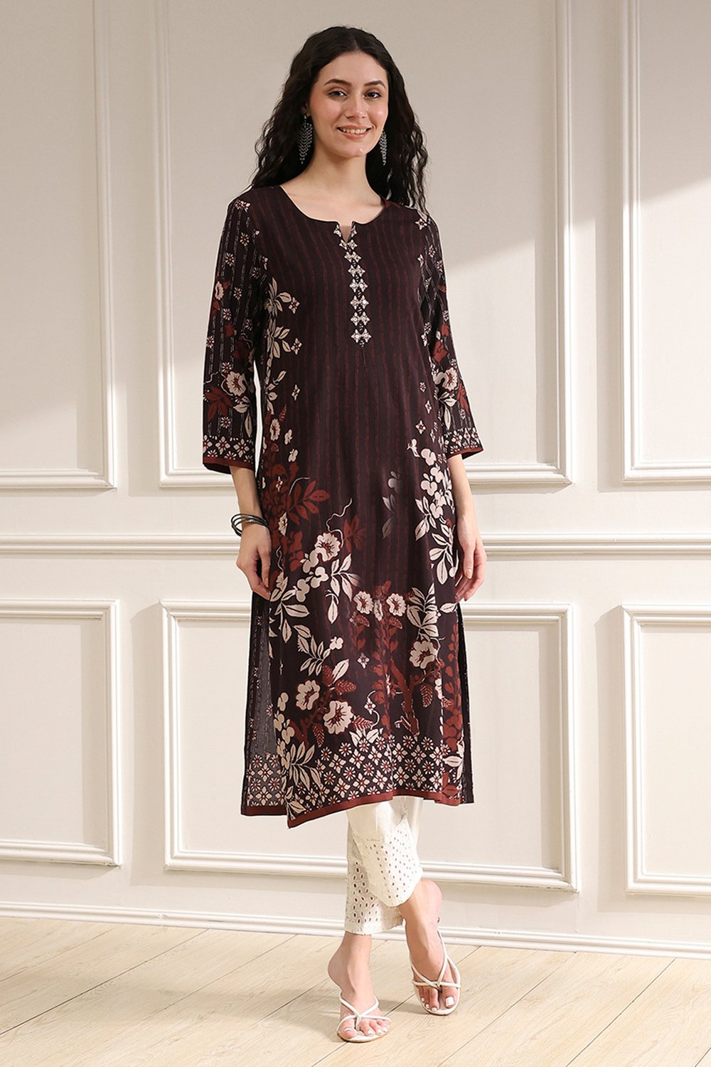 Berry Maroon Printed Straight Kurta image number 0